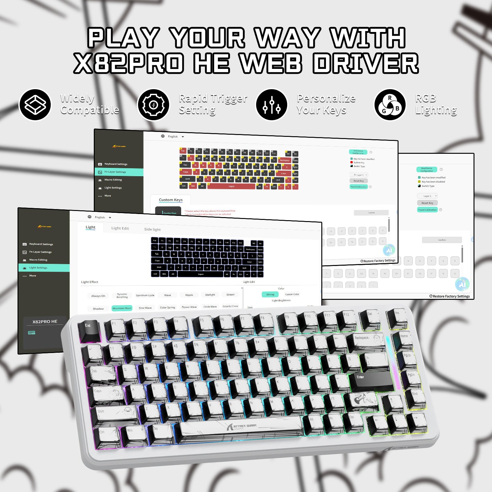 ATTACK SHARK X82PRO HE Web Driver Interface - Rapid Trigger, RGB Lighting and Customization