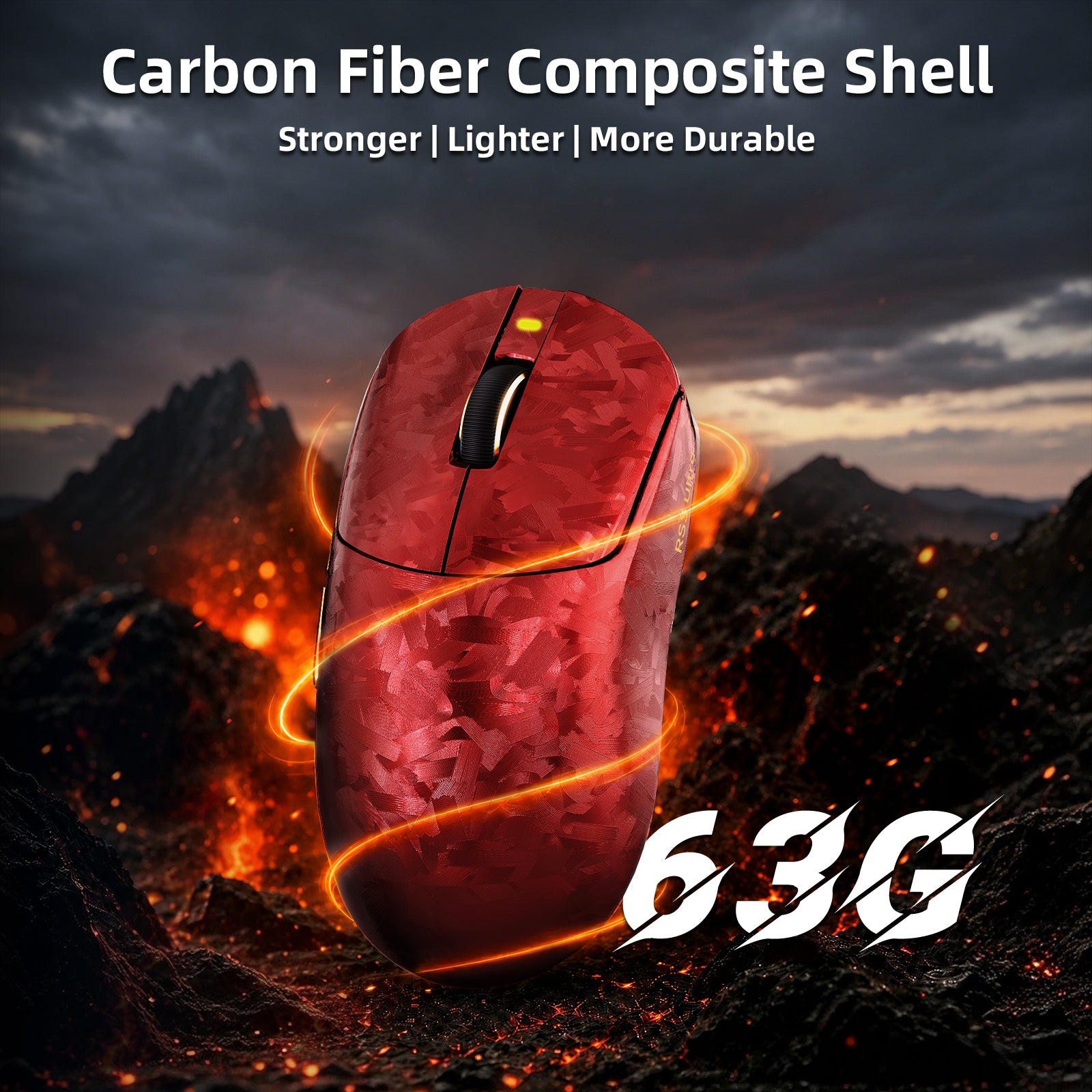 Ratón para juegos inalámbrico ATTACK SHARK RS3 ULTRA Carbon Fiber PAW3955MAX con cable LED Ultra C06