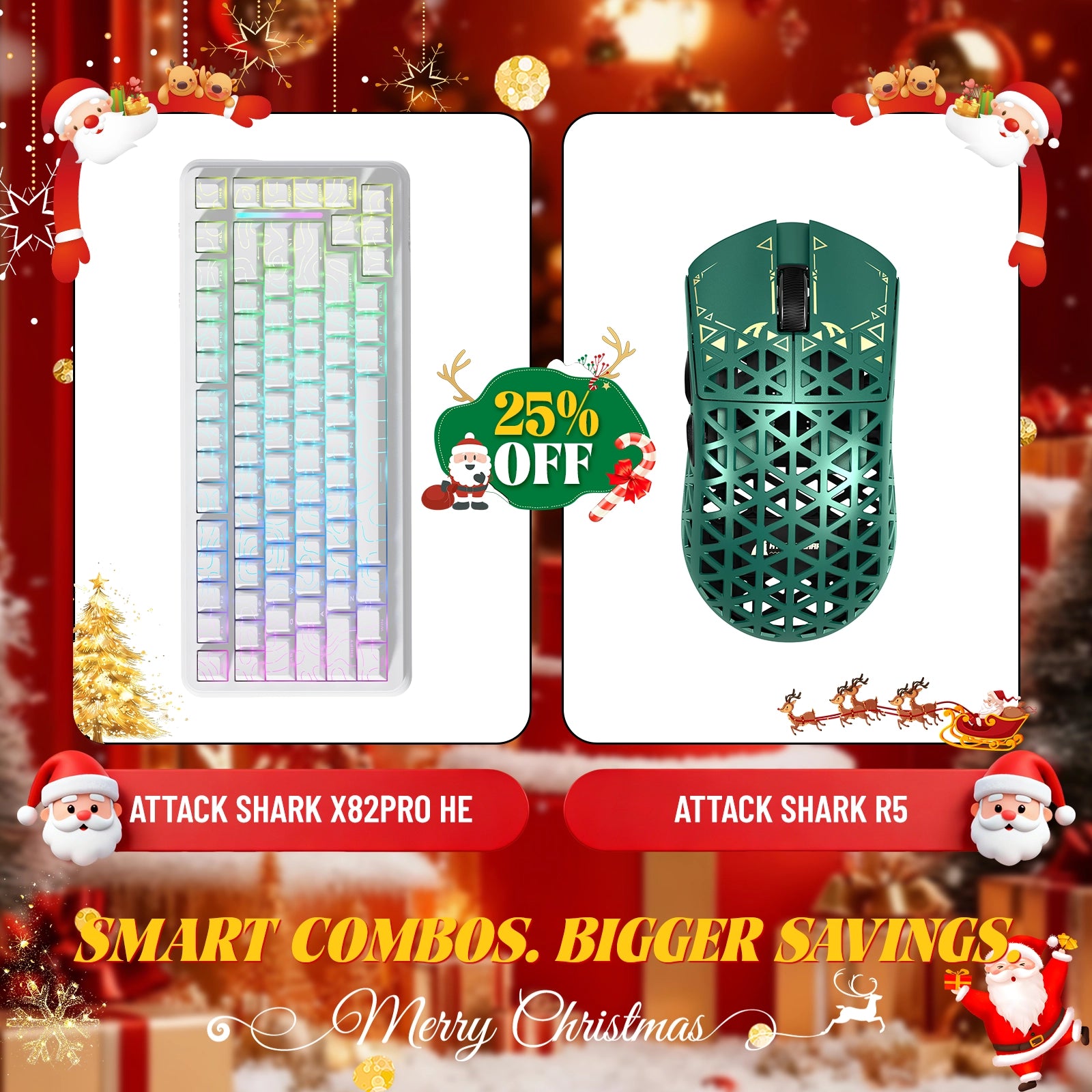 Paquete de teclado de disparo rápido ATTACK SHARK X82PRO HE + ratón inalámbrico para juegos de fibra de carbono R5