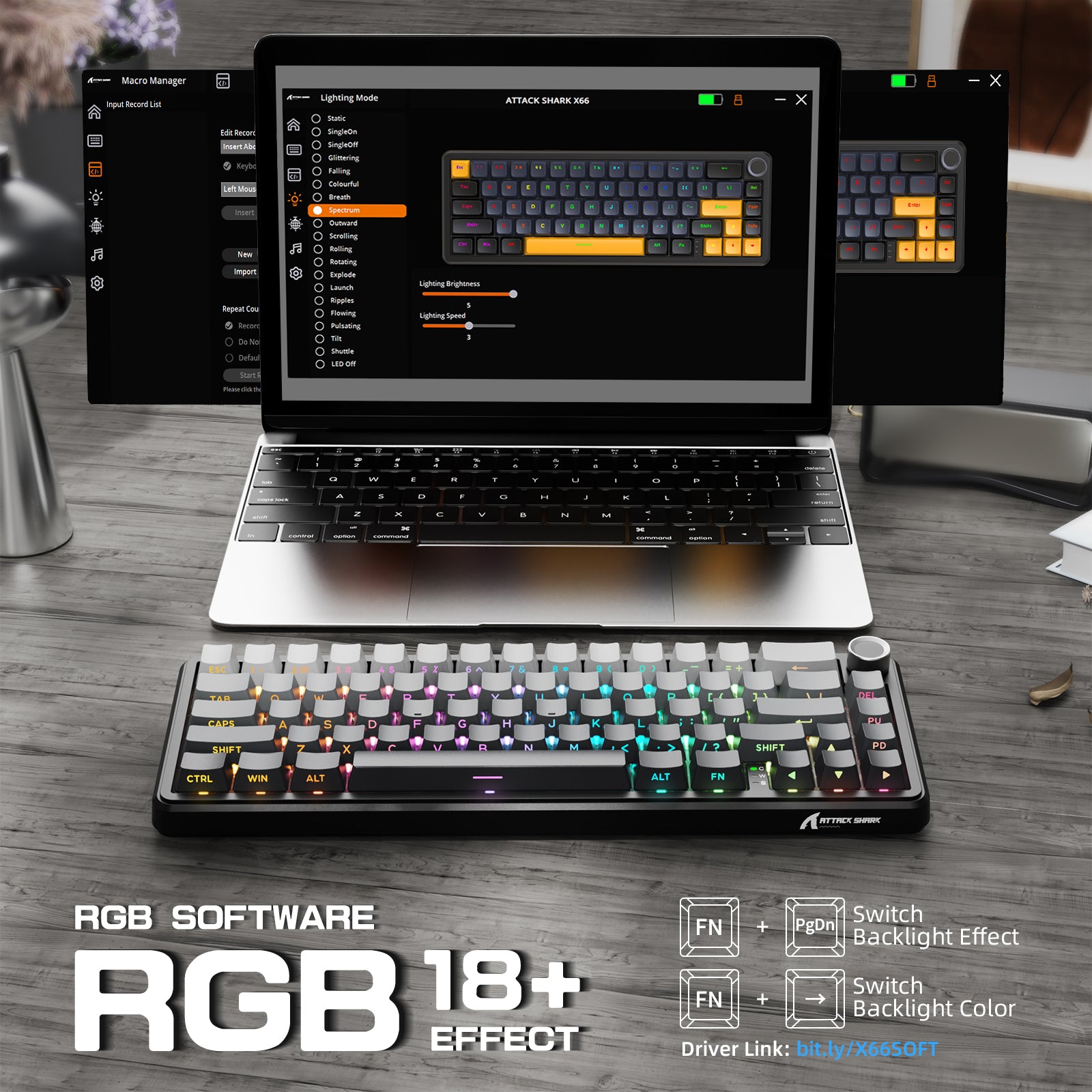 Teclado mecánico inalámbrico ATTACK SHARK X66 con cable en espiral de 8K