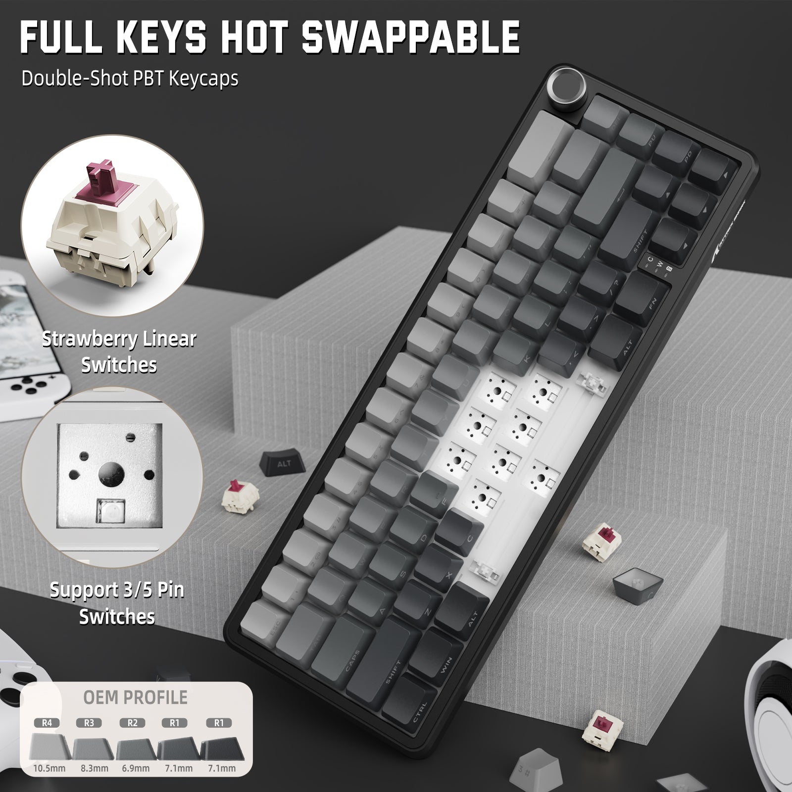 Teclado mecánico inalámbrico ATTACK SHARK X66 con teclas PBT impresas en el lateral