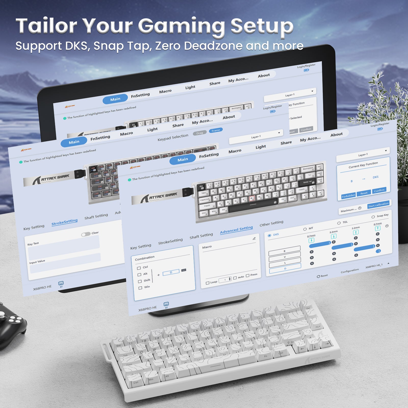 Teclado inalámbrico de activación rápida con cable en espiral ATTACK SHARK X68PRO HE