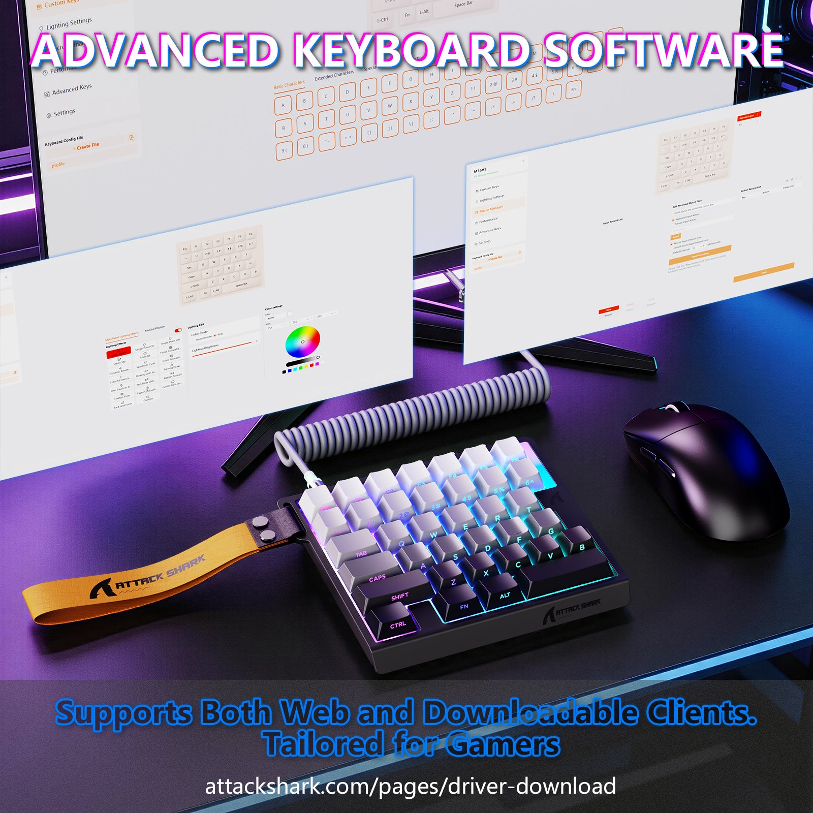 Teclado con interruptor magnético de una mano ATTACK SHARK M36 HE y cable aviador LED ULTRA C01