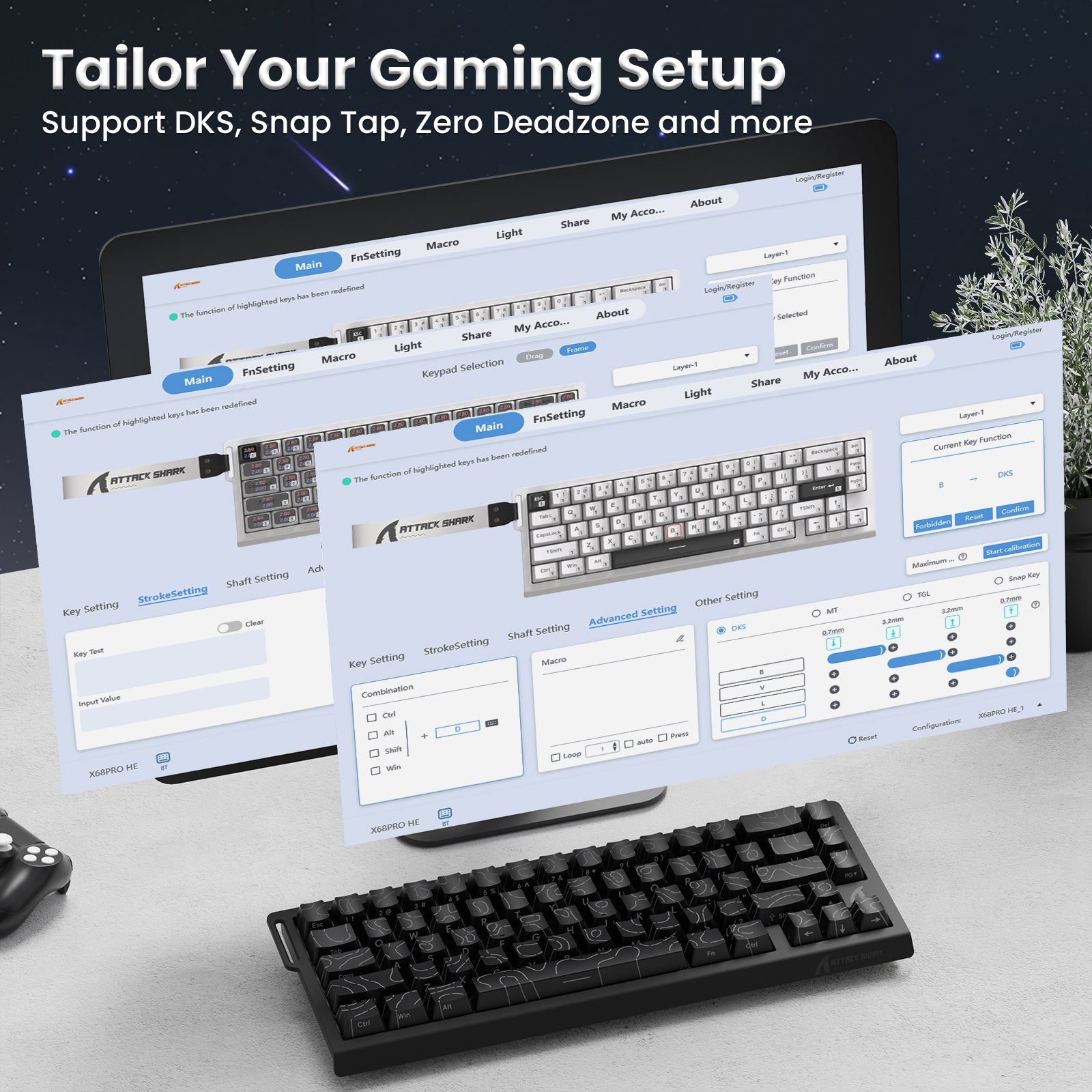 Teclado inalámbrico de activación rápida con cable en espiral ATTACK SHARK X68PRO HE