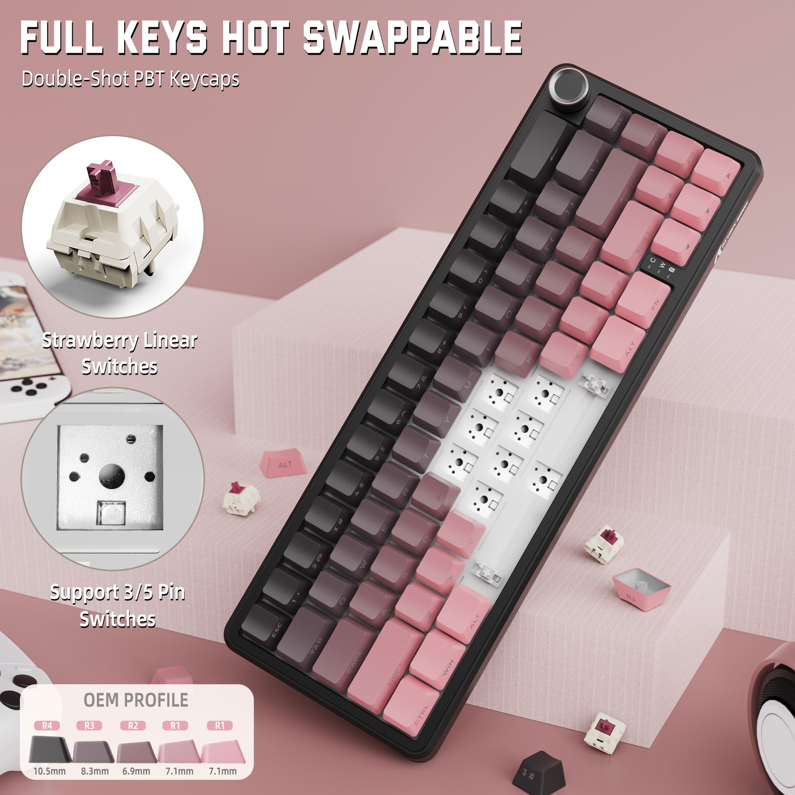 Teclado mecánico inalámbrico ATTACK SHARK X66 con teclas PBT impresas en el lateral