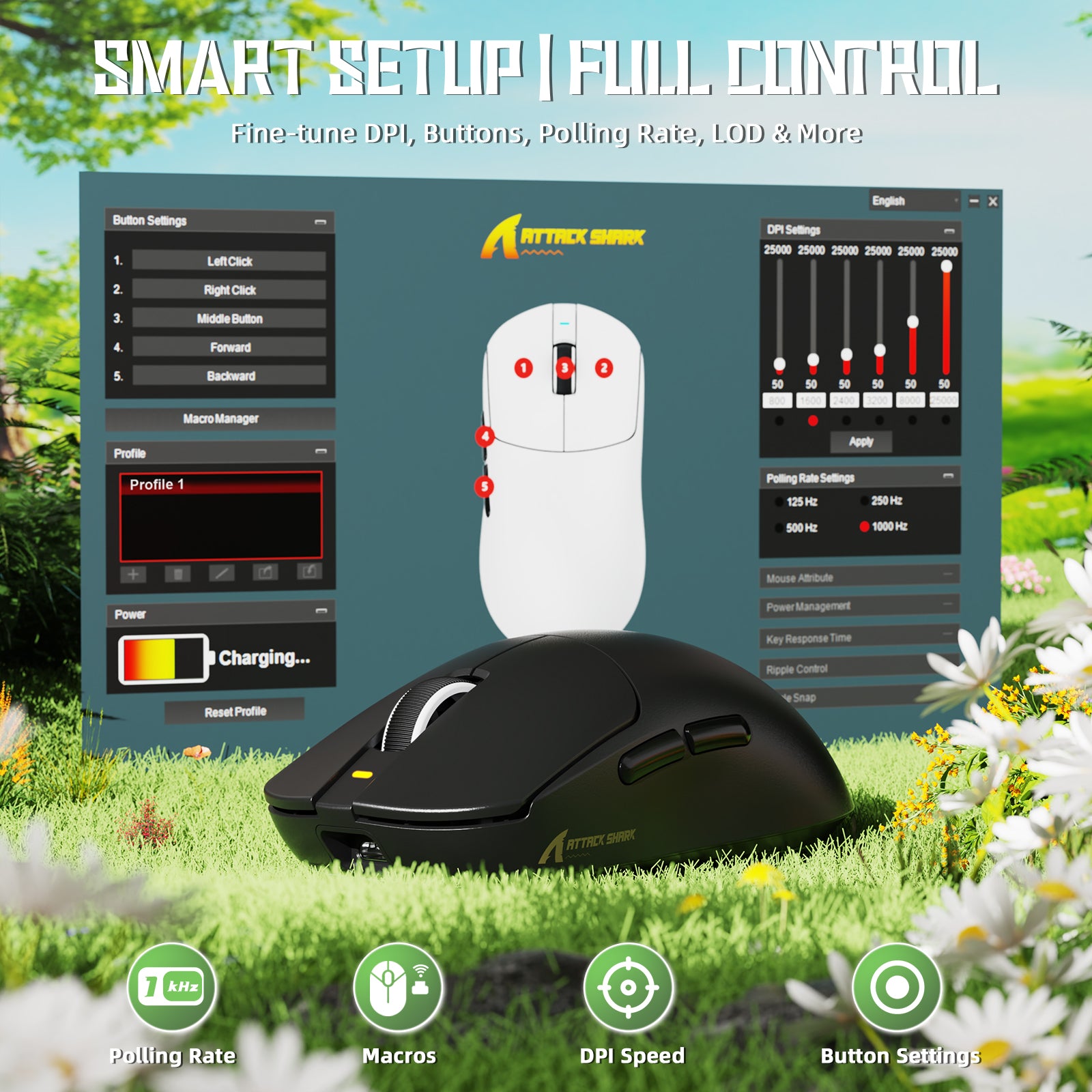 Ratón inalámbrico para juegos ATTACK SHARK X8SE de tres modos, ultraligero, de 25 000 DPI