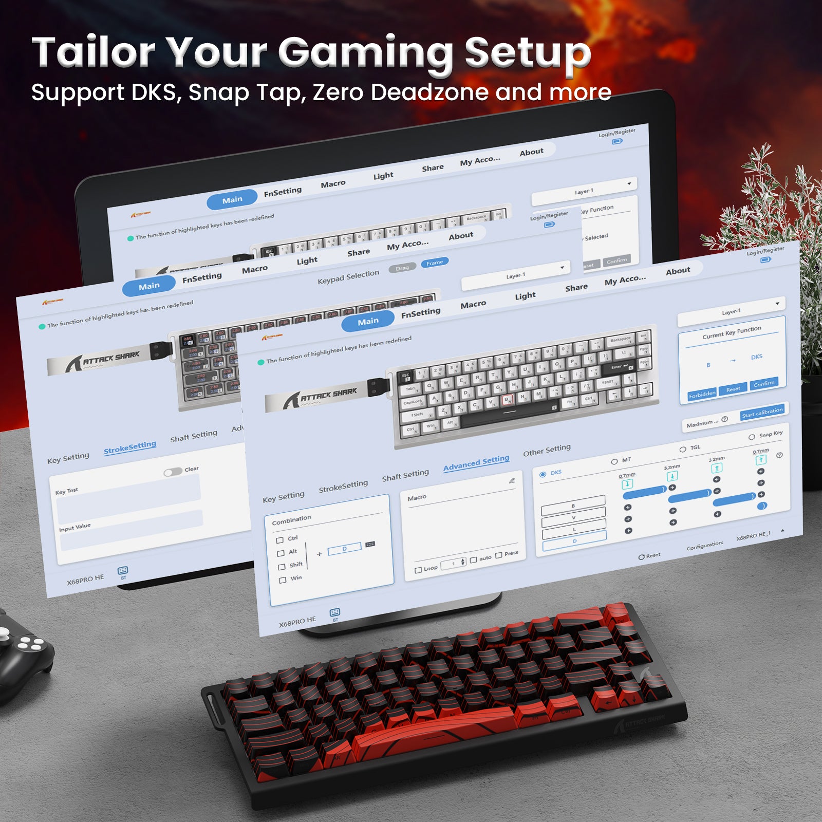 Teclado inalámbrico de activación rápida con cable en espiral ATTACK SHARK X68PRO HE