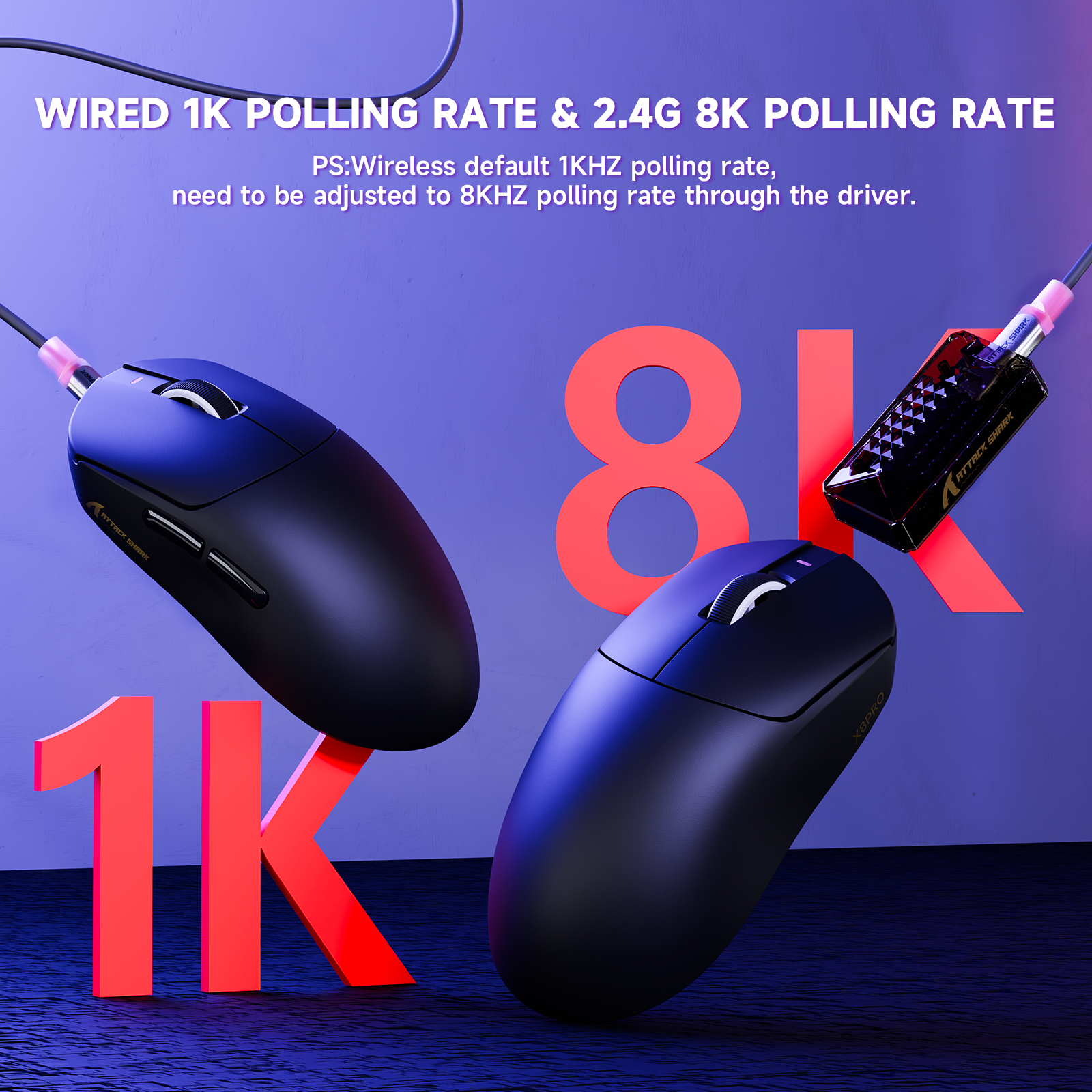 Ratón inalámbrico ultraligero para juegos ATTACK SHARK X8PRO y cable C06ULTRA