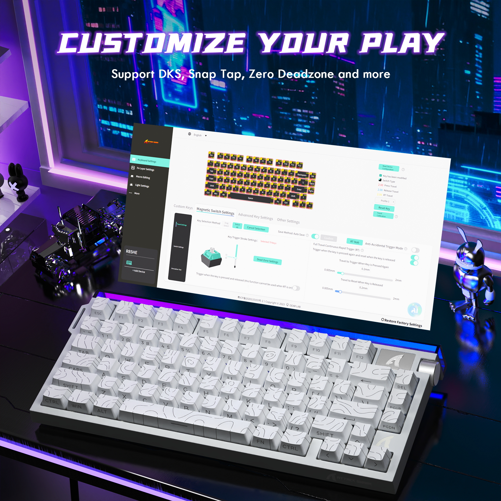 Teclado ATTACK SHARK R85 HE Rapid Trigger con interruptor magnético y caja de luz personalizada