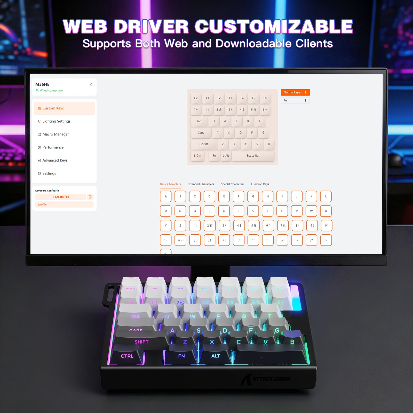 Teclado con interruptor magnético de una mano ATTACK SHARK M36 HE