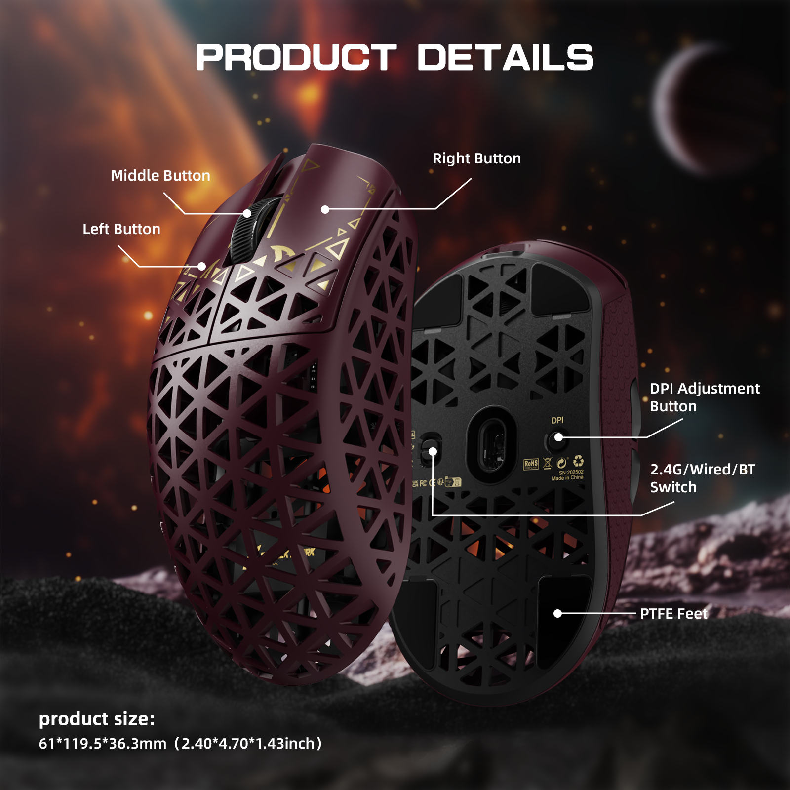 Ratón inalámbrico para juegos ATTACK SHARK R5 Ultra Carbon Fiber 8K PAW3950MAX