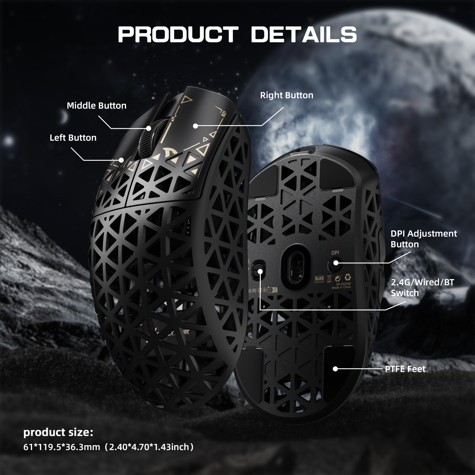 Ratón inalámbrico para juegos ATTACK SHARK R5 Ultra Carbon Fiber 8K PAW3950MAX