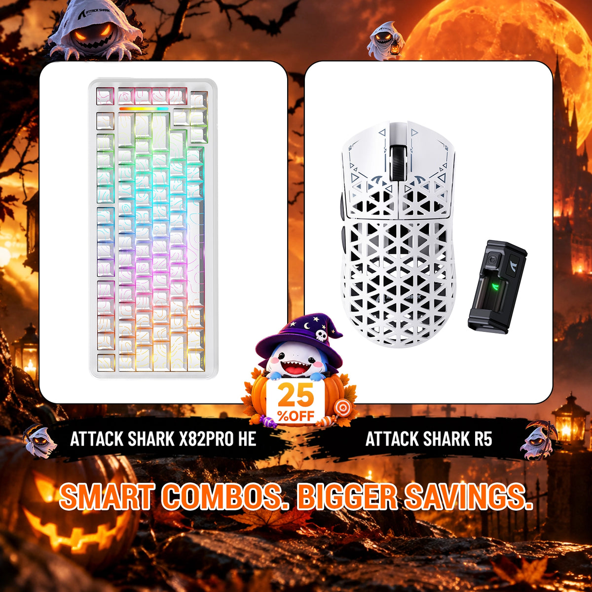 ATTACK SHARK X82 PRO HE Teclado con activación rápida + R5 Carbon Fiber Pack de ratón inalámbrico para gaming