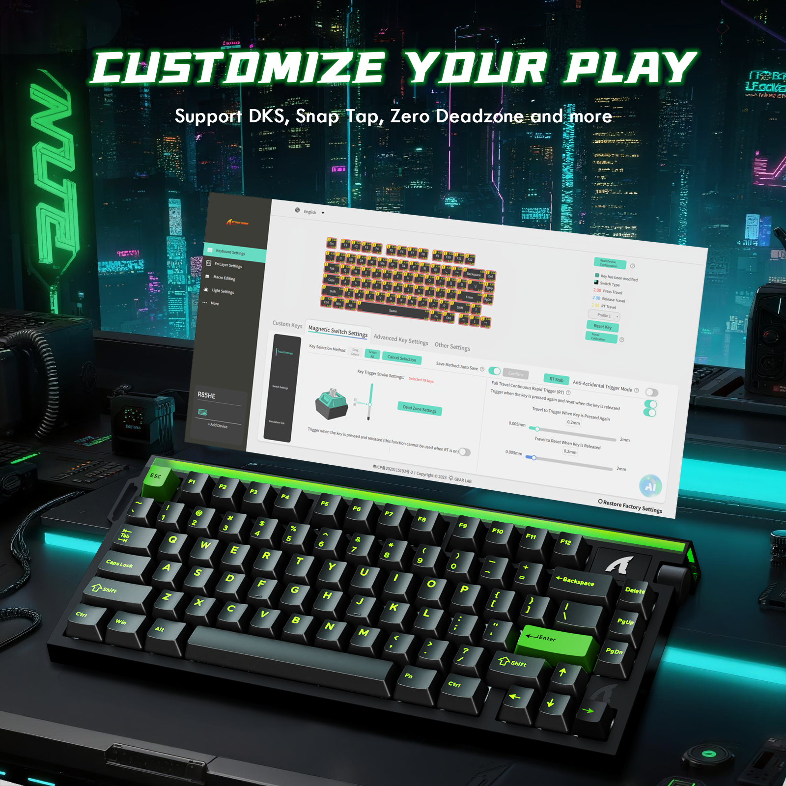 Teclado ATTACK SHARK R85 HE Rapid Trigger con interruptor magnético y caja de luz personalizada