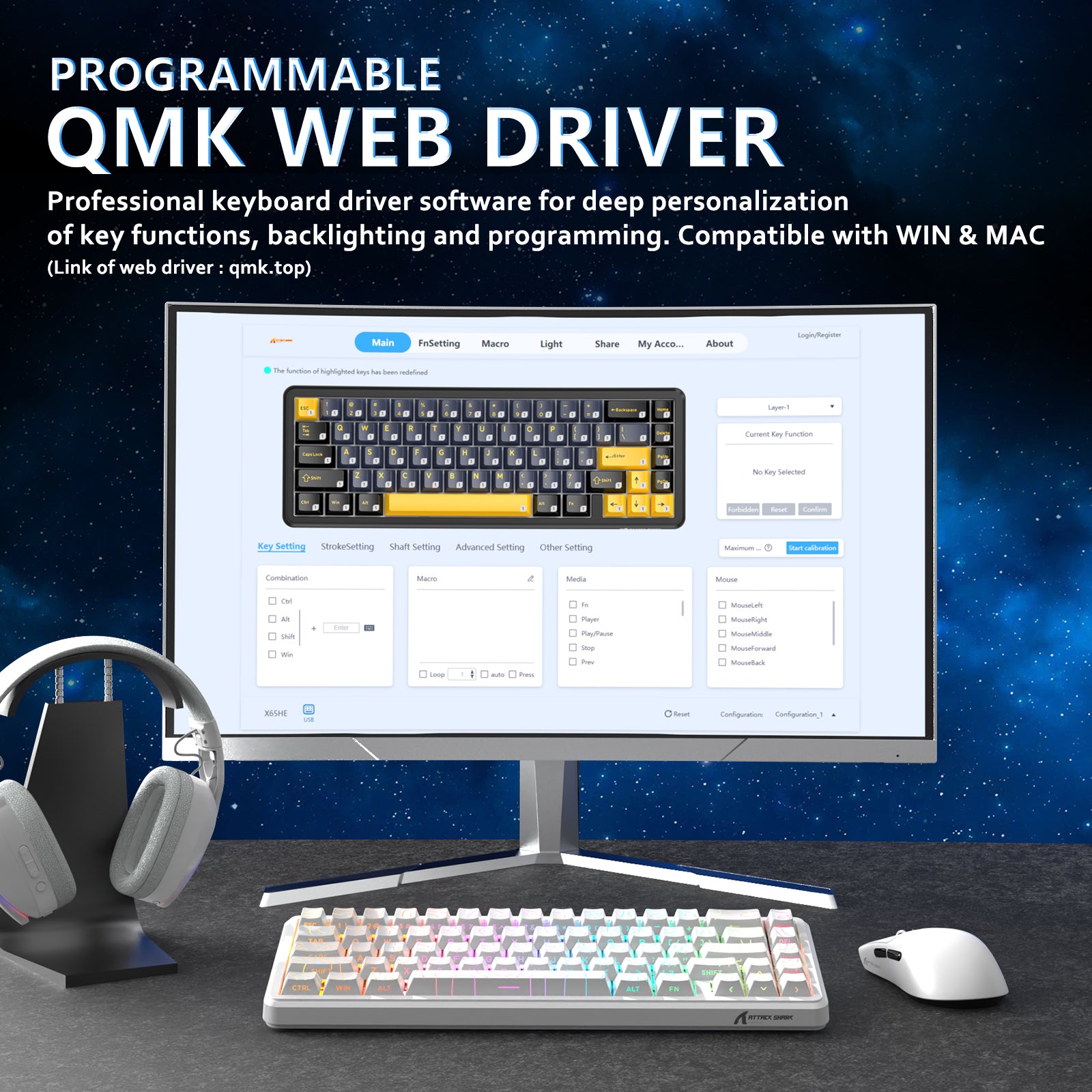 Teclado ATTACK SHARK X65 HE Rapid Trigger con interruptor magnético