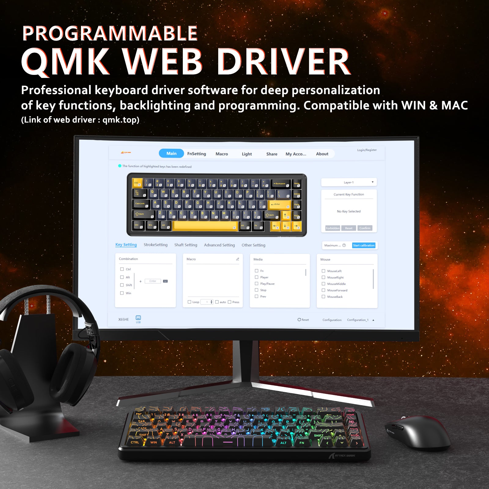 Teclado ATTACK SHARK X65 HE Rapid Trigger con interruptor magnético