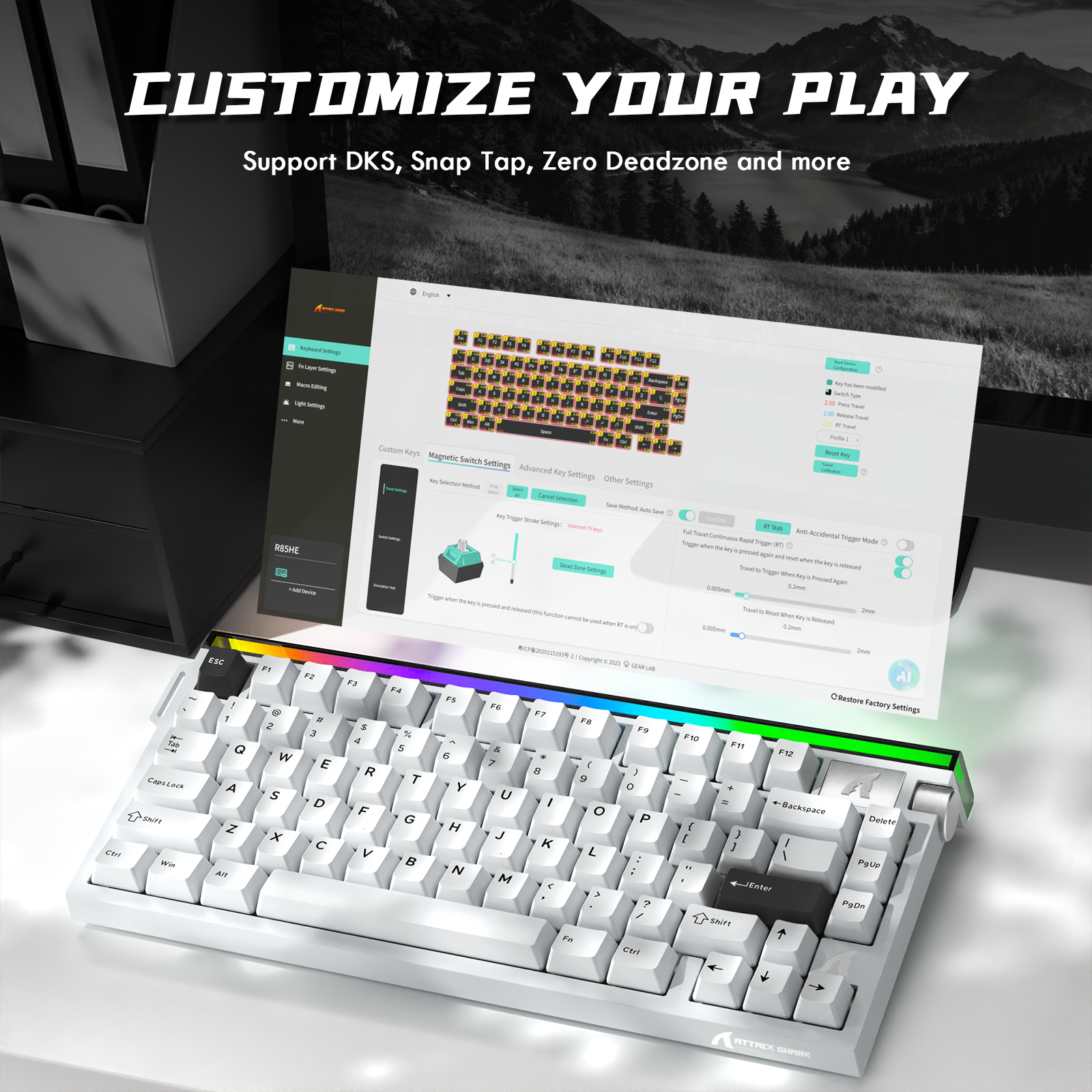 Teclado ATTACK SHARK R85 HE Rapid Trigger con interruptor magnético y caja de luz personalizada