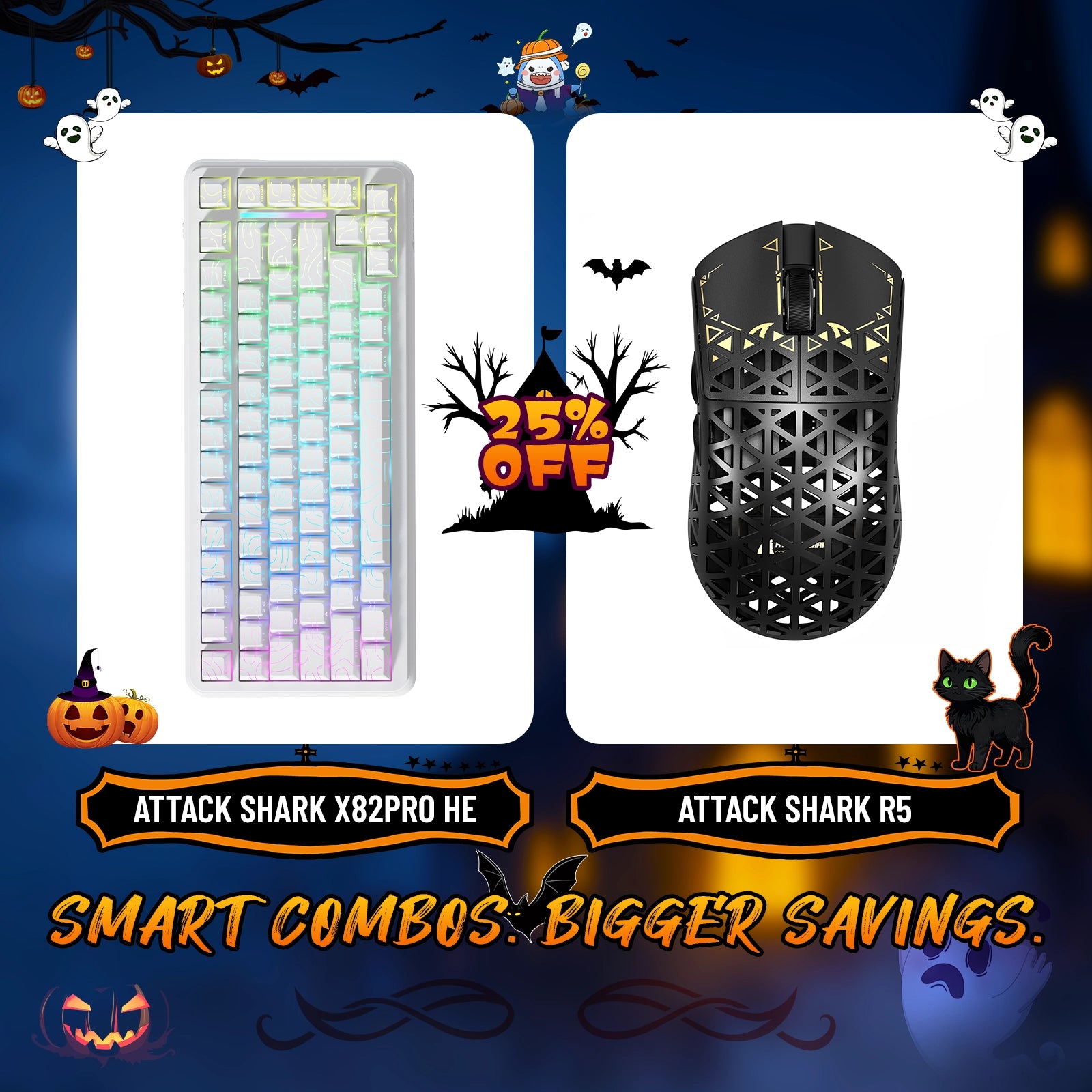 Paquete de teclado de disparo rápido ATTACK SHARK X82PRO HE + ratón inalámbrico para juegos de fibra de carbono R5