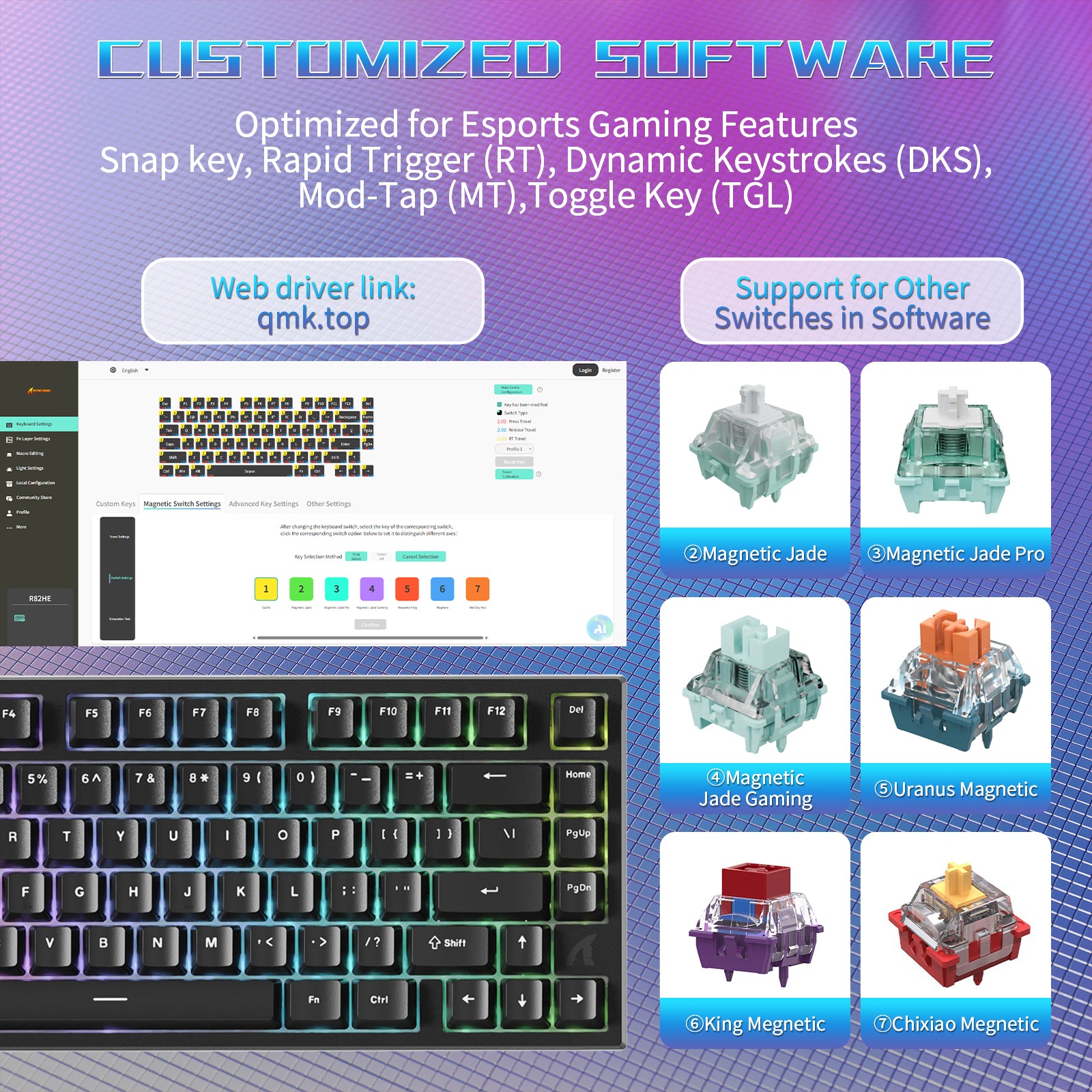 Teclado para juegos con cable ATTACK SHARK R82 HE (75%) y cable LED C01ULTRA