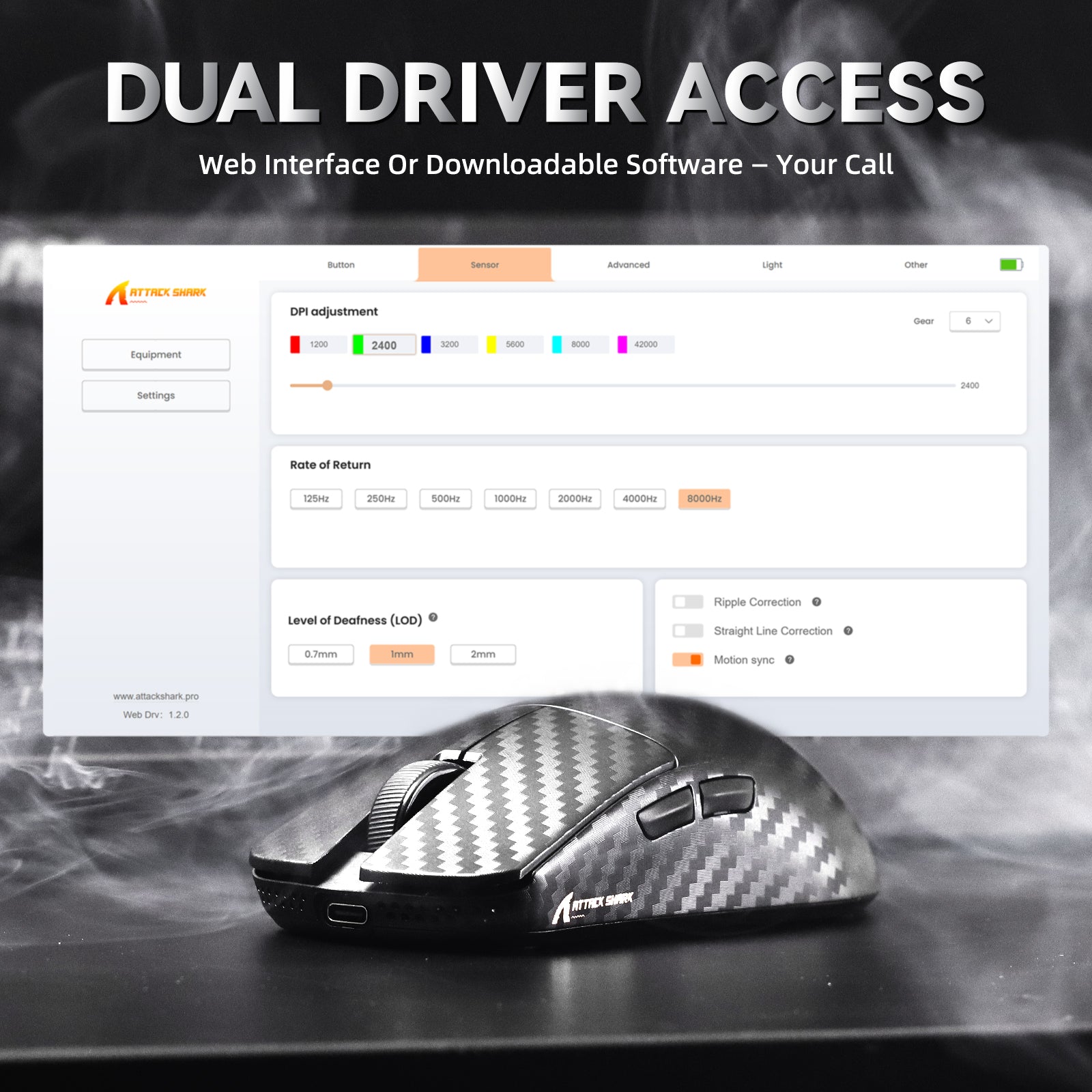 Ratón inalámbrico para juegos ATTACK SHARK R11 ULTRA de fibra de carbono 8K PAW3950MAX con cable C06 Ultra LED