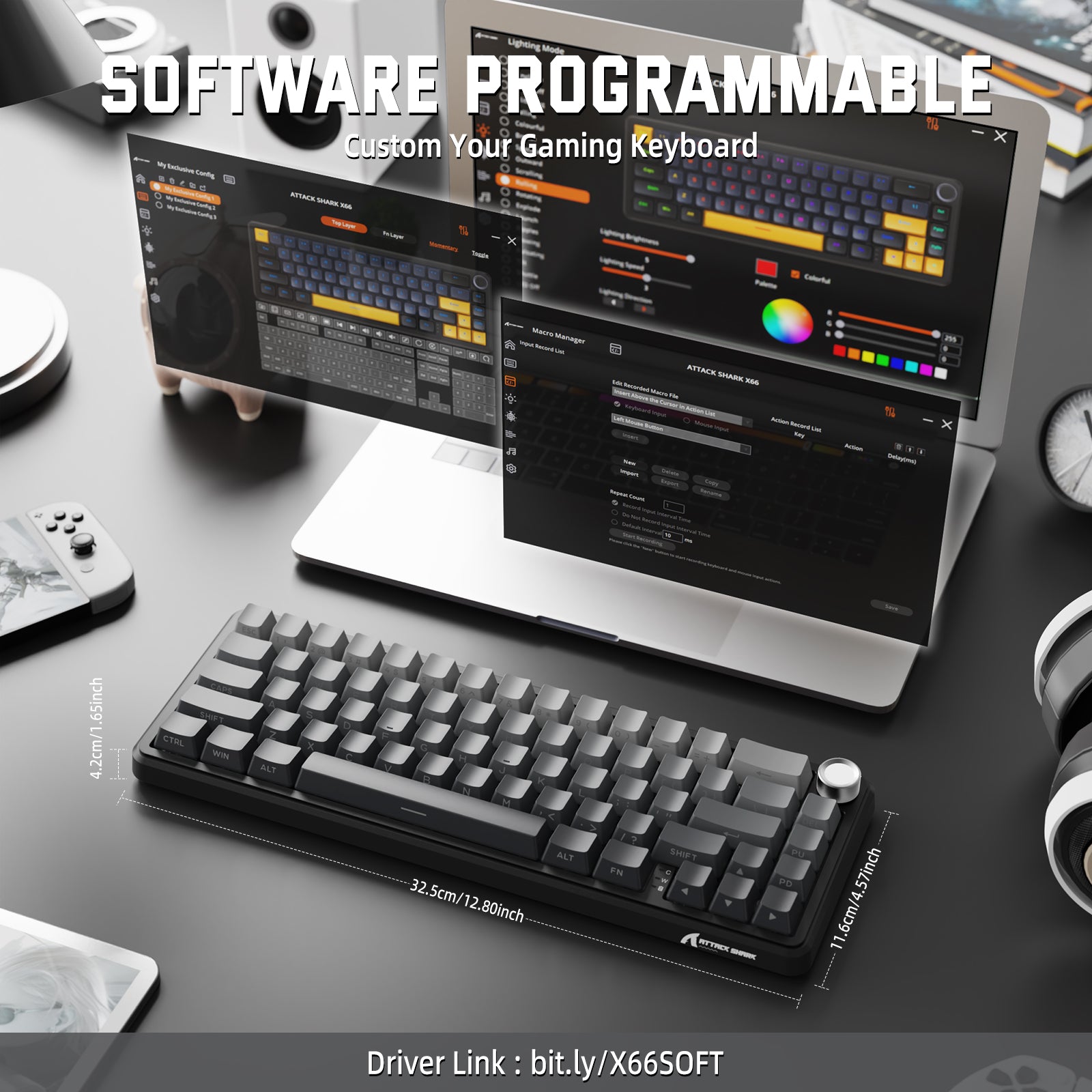 Teclado mecánico inalámbrico ATTACK SHARK X66 con teclas PBT impresas en el lateral