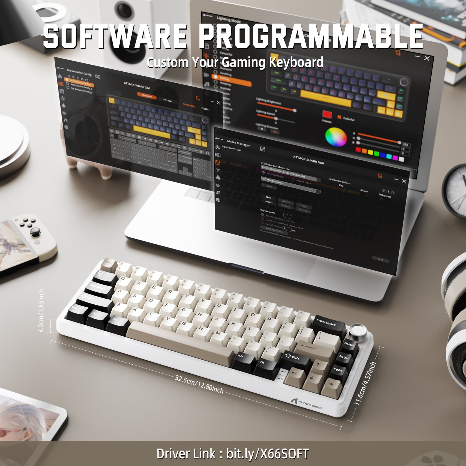 Teclado mecánico inalámbrico ATTACK SHARK X66 con teclas PBT impresas en el lateral