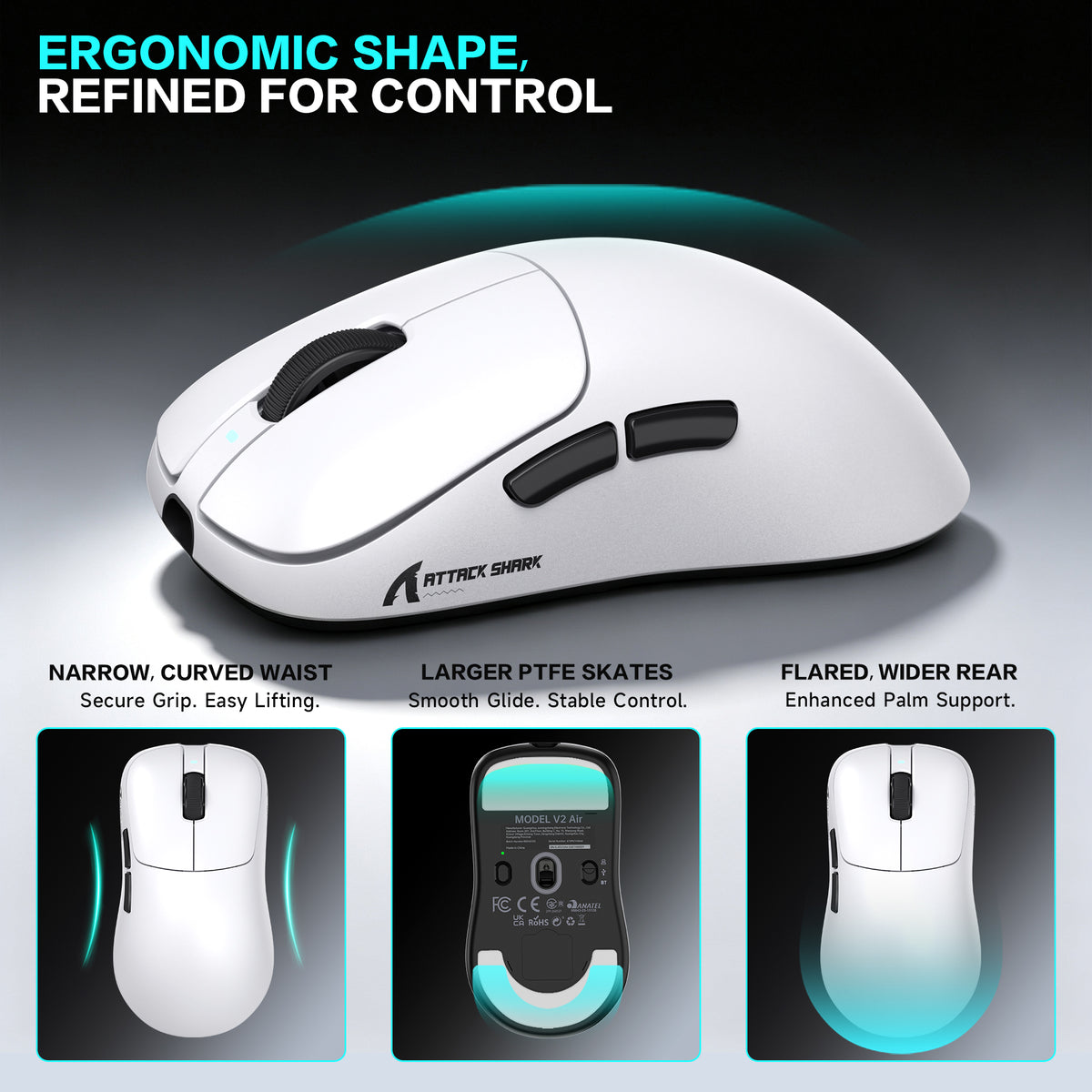 ATTACK SHARK V2 AIR PAW3955MAX Ratón inalámbrico ergonómico para gaming