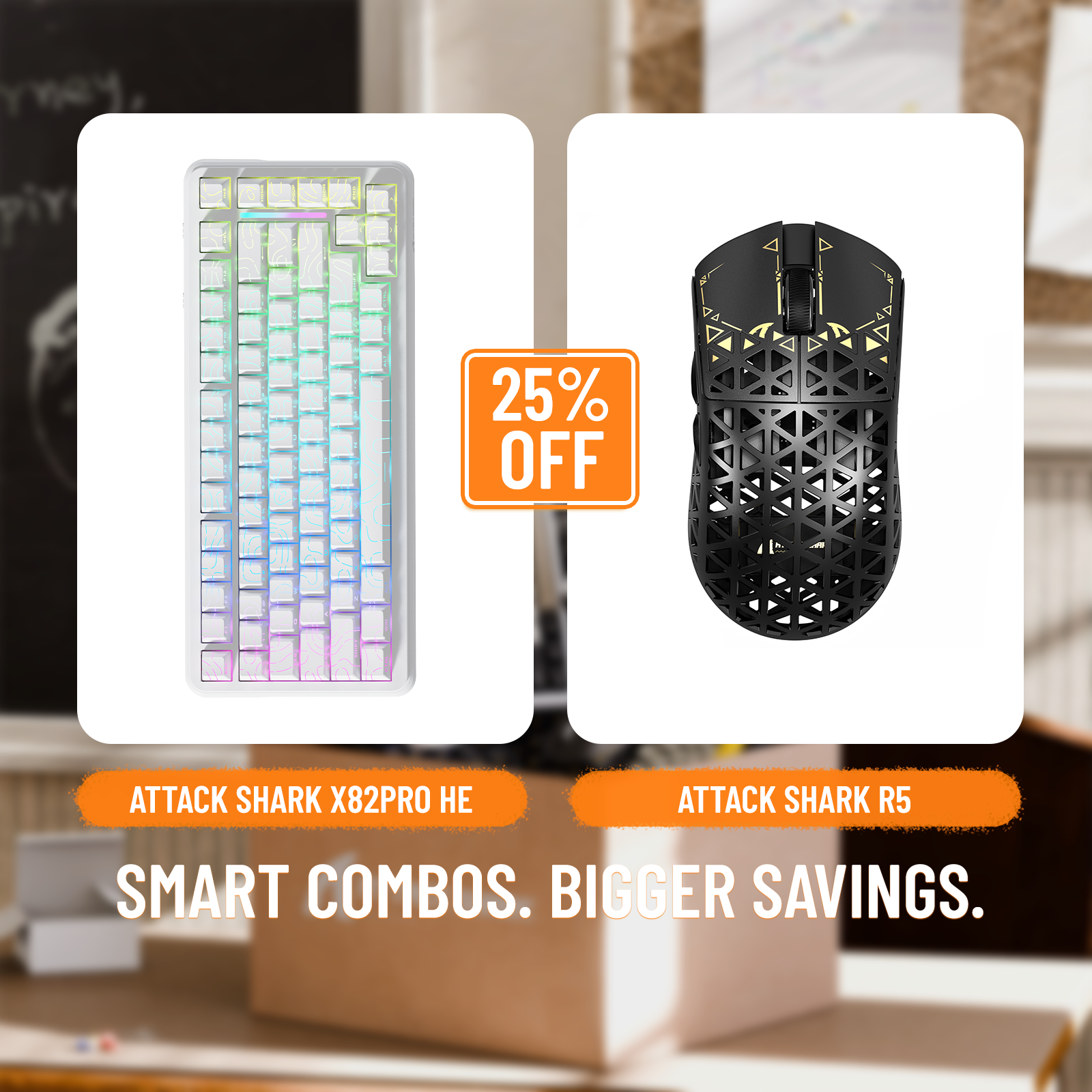 Paquete de teclado de disparo rápido ATTACK SHARK X82PRO HE + ratón inalámbrico para juegos de fibra de carbono R5