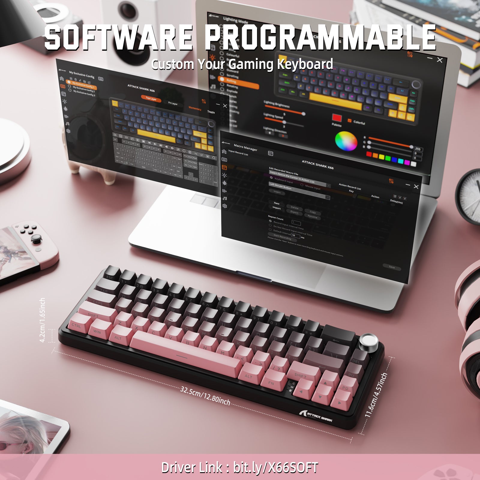 Teclado mecánico inalámbrico ATTACK SHARK X66 con teclas PBT impresas en el lateral