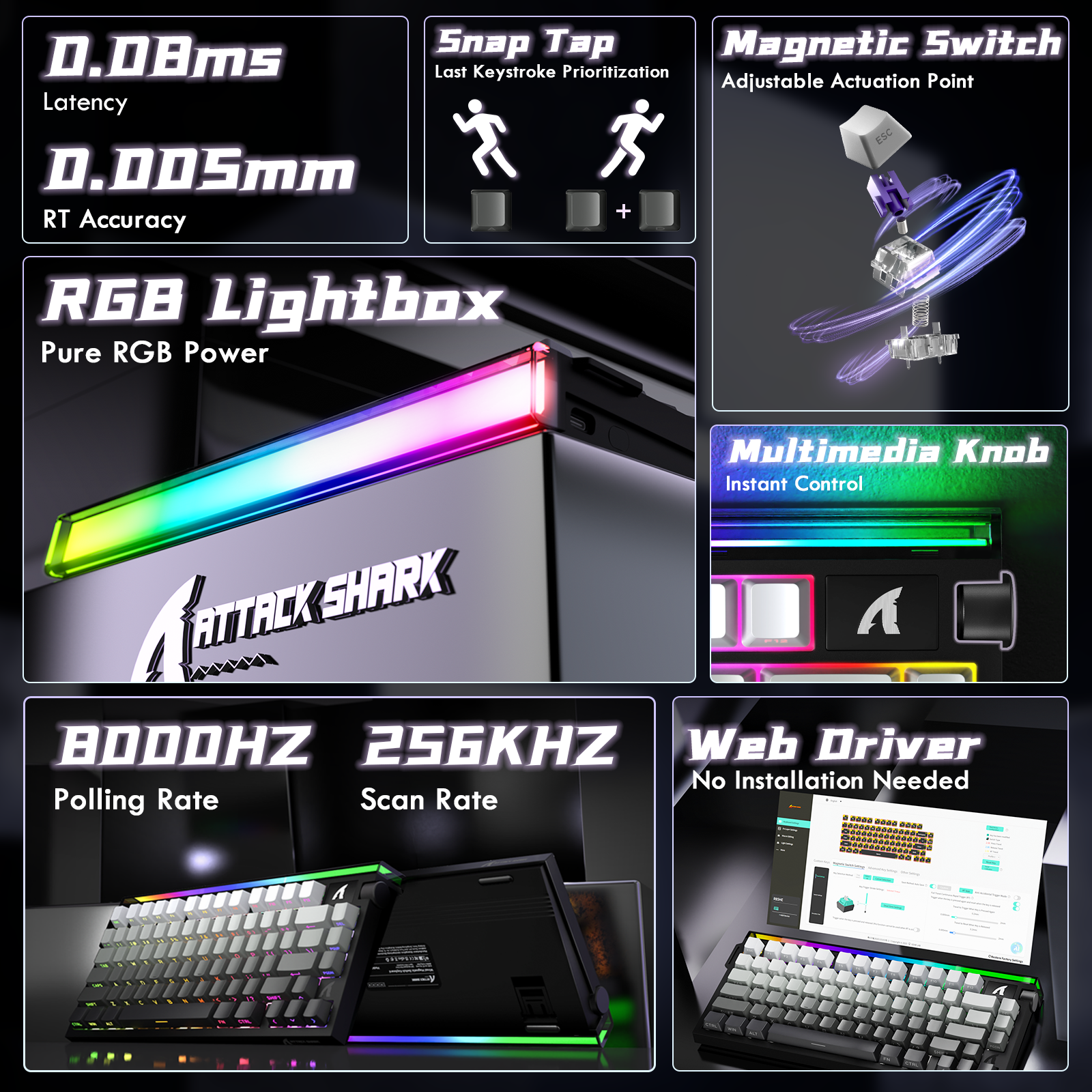 Teclado ATTACK SHARK R85 HE Rapid Trigger con interruptor magnético y caja de luz personalizada