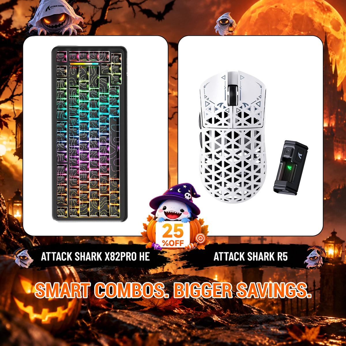 ATTACK SHARK X82 PRO HE Teclado con activación rápida + R5 Carbon Fiber Pack de ratón inalámbrico para gaming