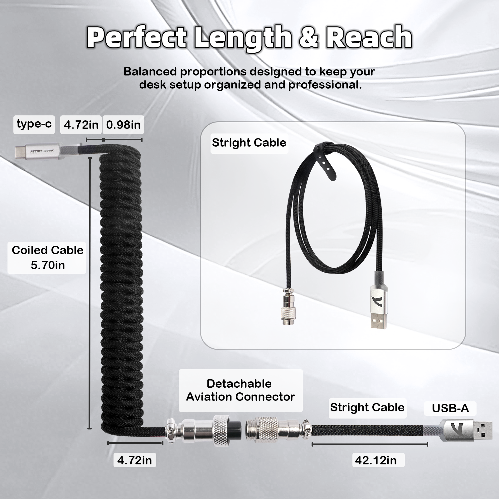 Cable en espiral ATTACK SHARK C01ULTIMATE para teclado magnético 8KHz