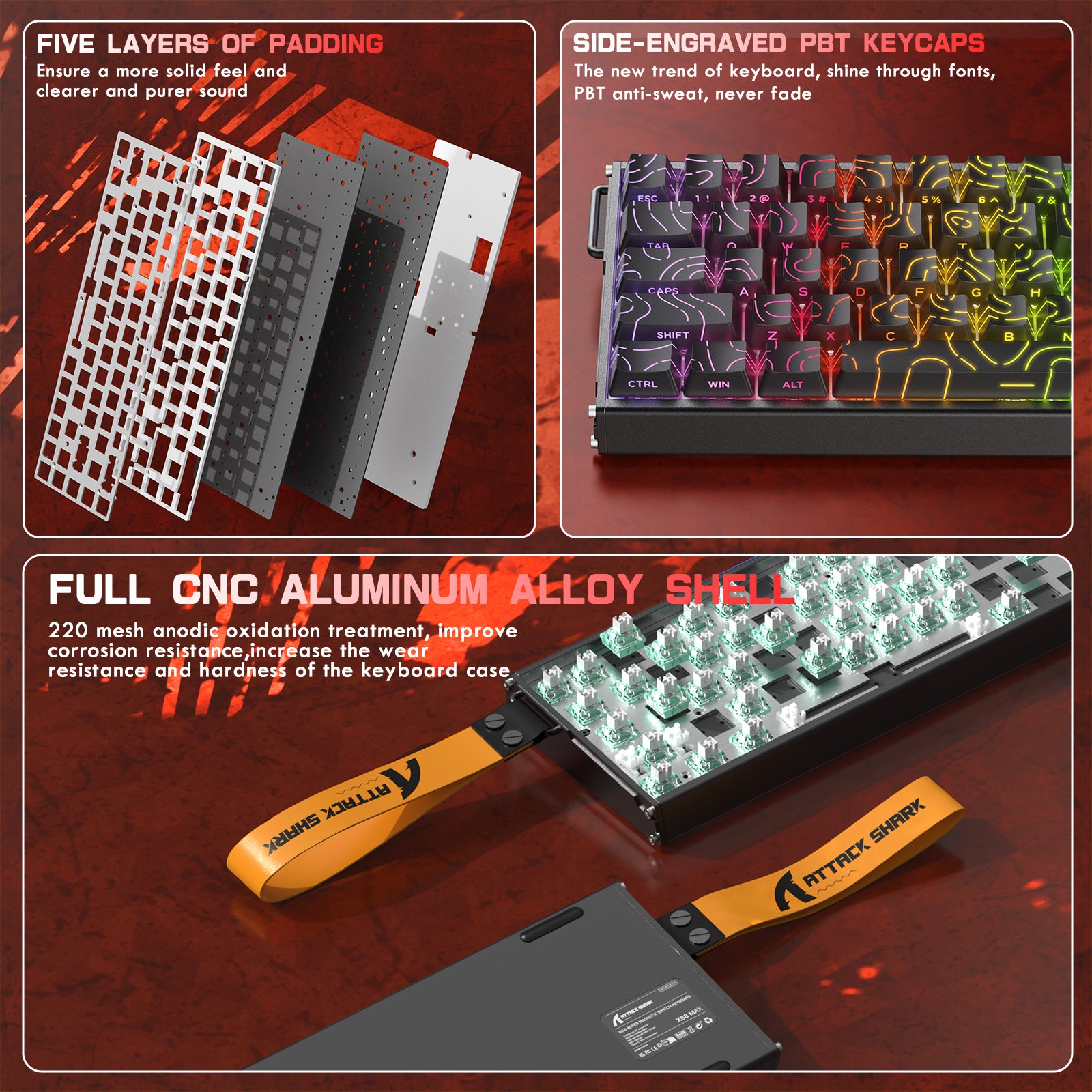Teclado ATTACK SHARK X68MAX HE de aluminio CNC con interruptor magnético y cable en espiral C01Ultra RGB.