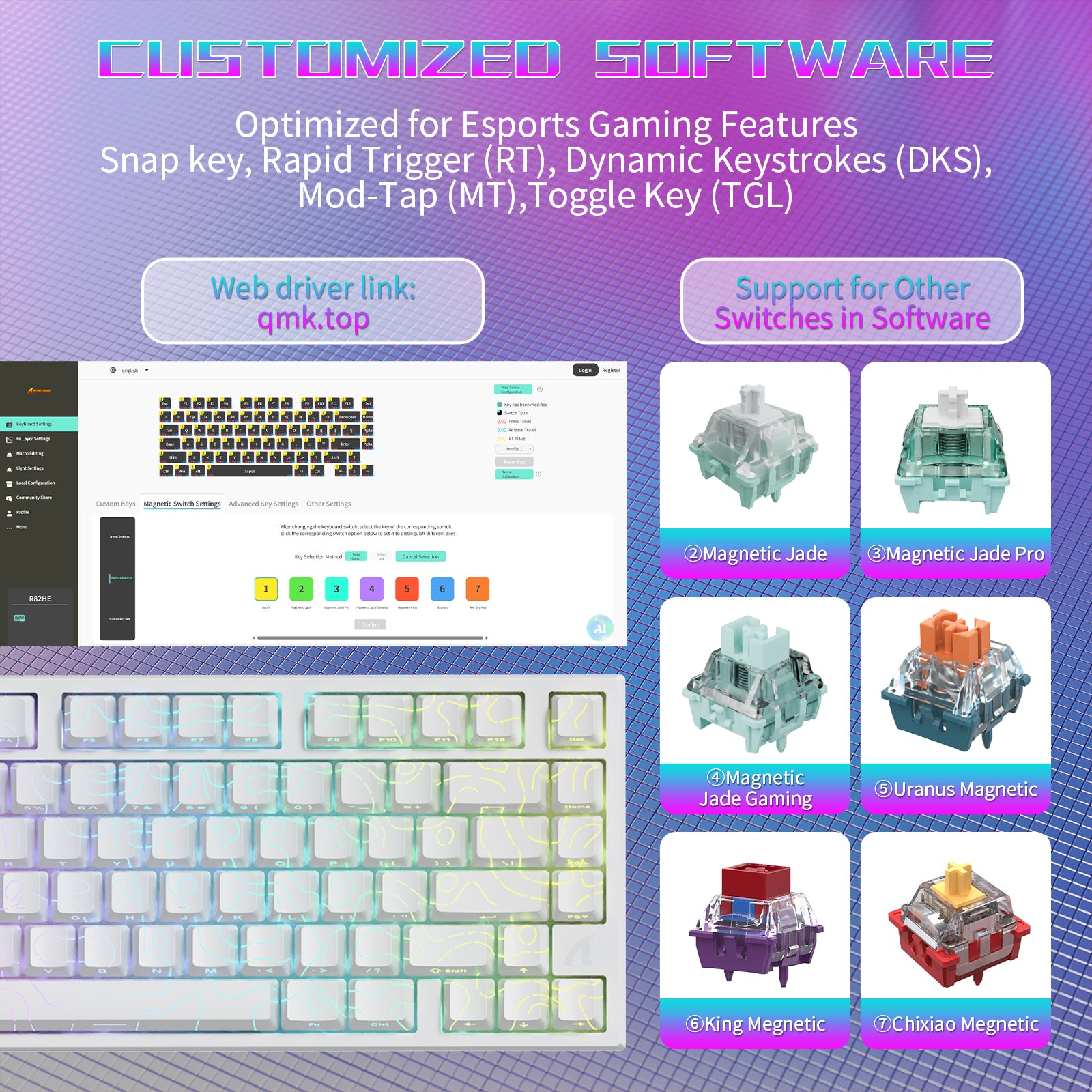 Teclado para juegos con cable ATTACK SHARK R82 HE (75%) y cable LED C01ULTRA