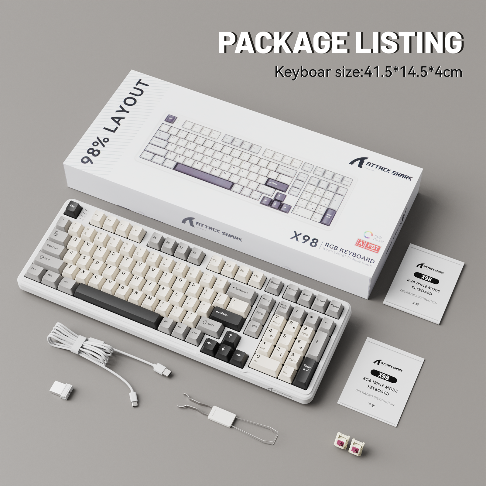 Teclado mecánico inalámbrico de tamaño completo ATTACK SHARK X98