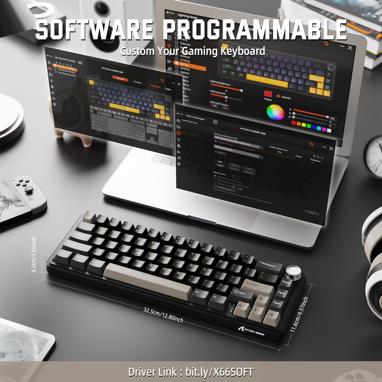 Teclado mecánico inalámbrico ATTACK SHARK X66 con teclas PBT impresas en el lateral