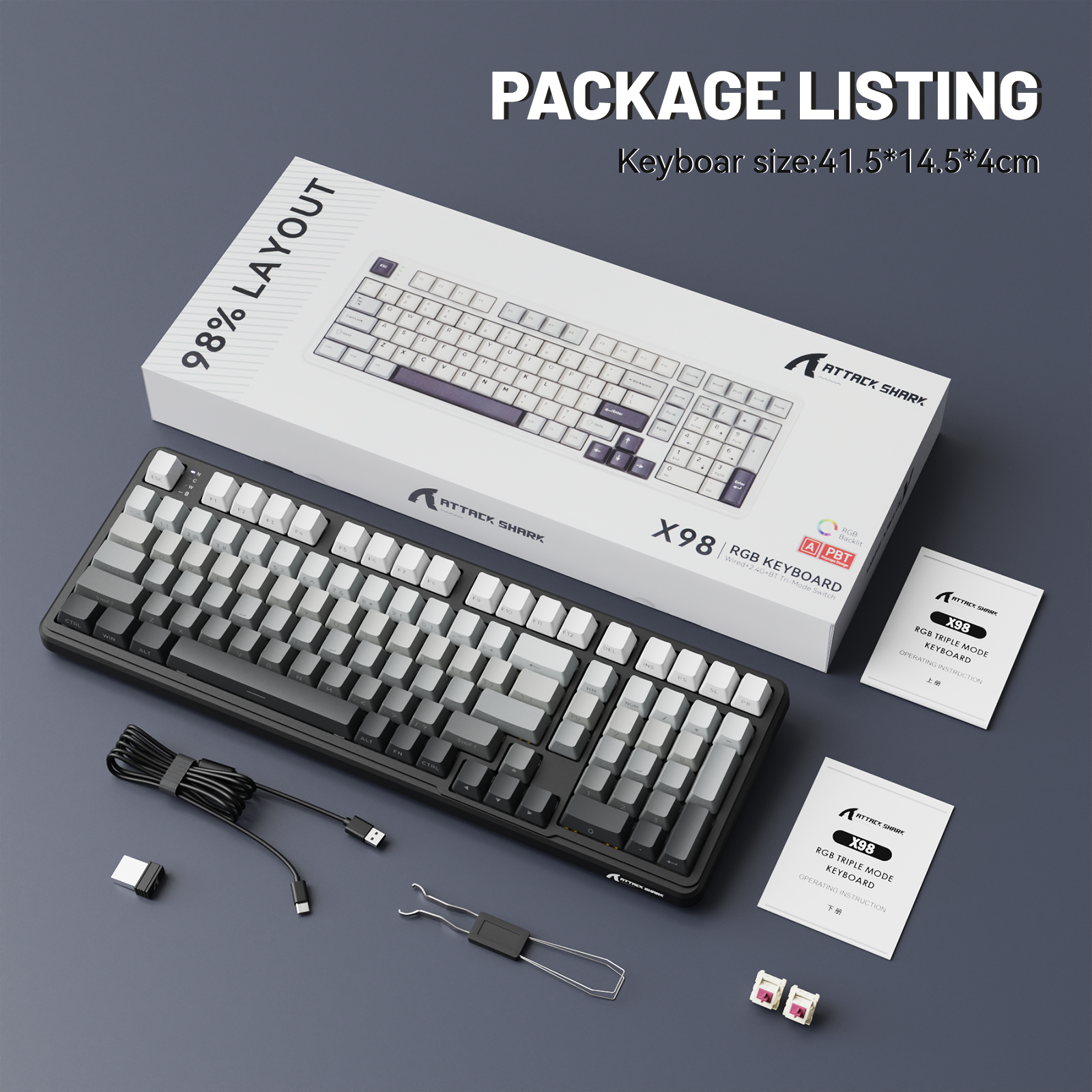 Teclado mecánico inalámbrico de tamaño completo ATTACK SHARK X98