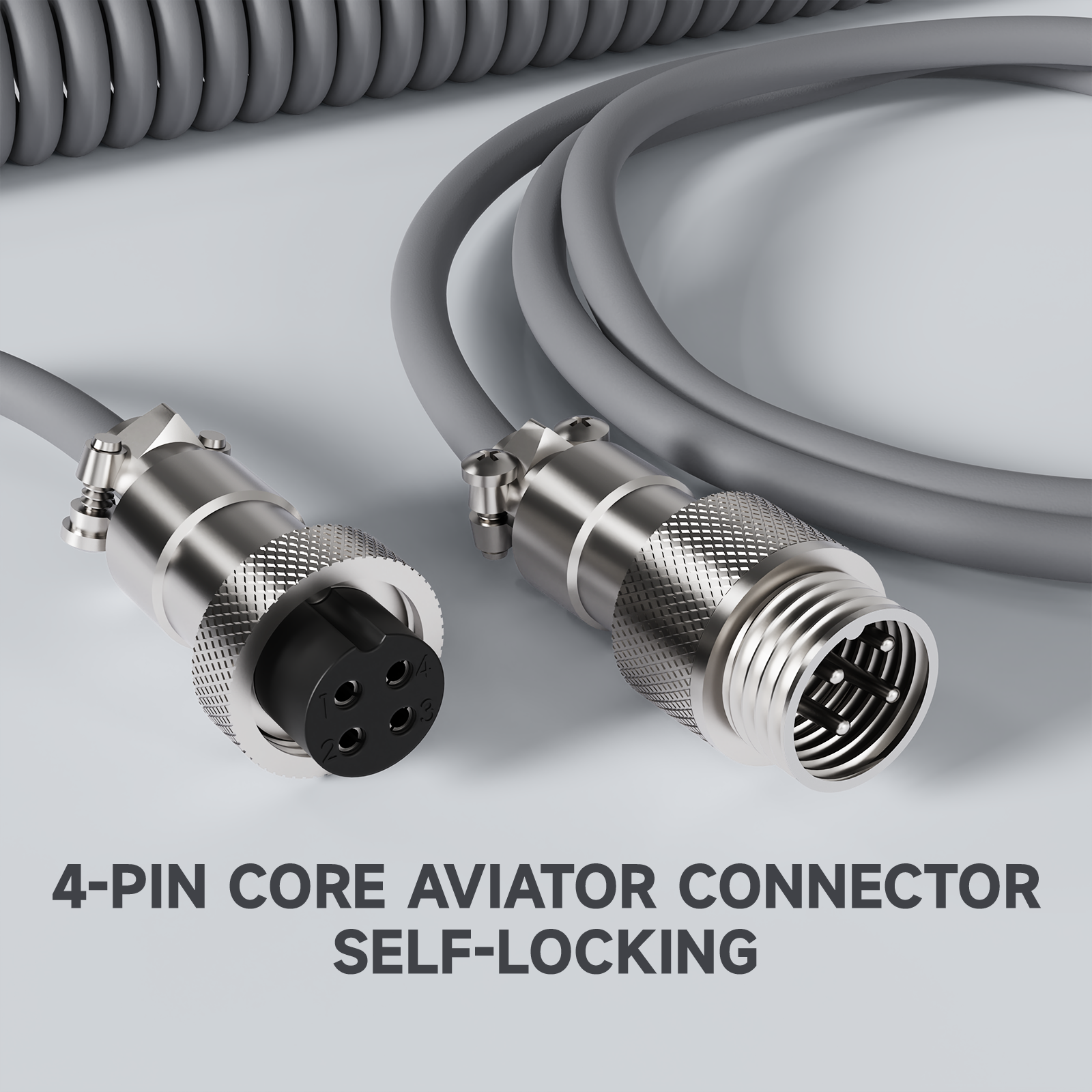 4-Pin Aviator Connector with Self-Locking, Metal grey cable for 8KHz mechanical keyboards