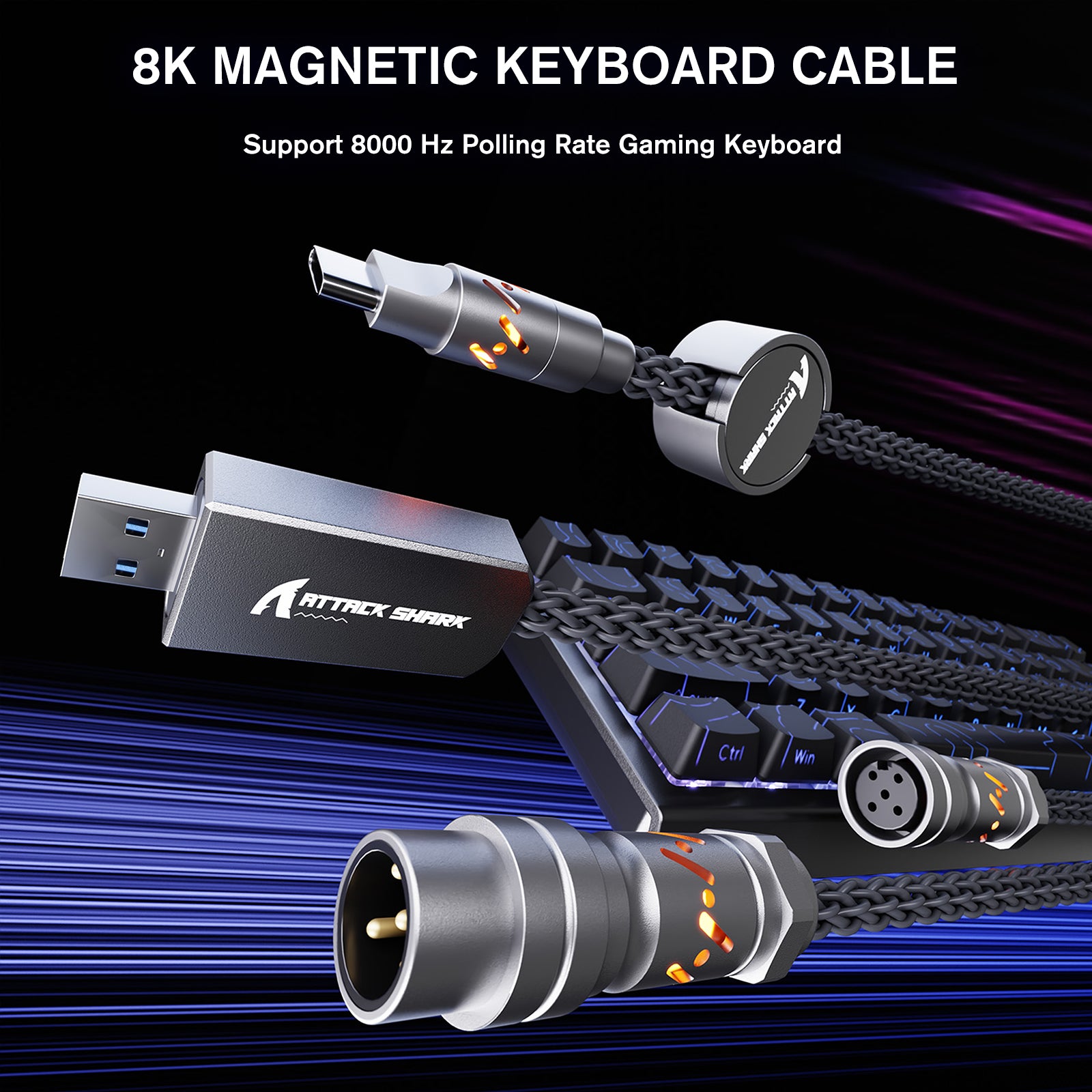 Cable de aviador personalizado ATTACK SHARK C07 para teclado magnético de 8 KHz