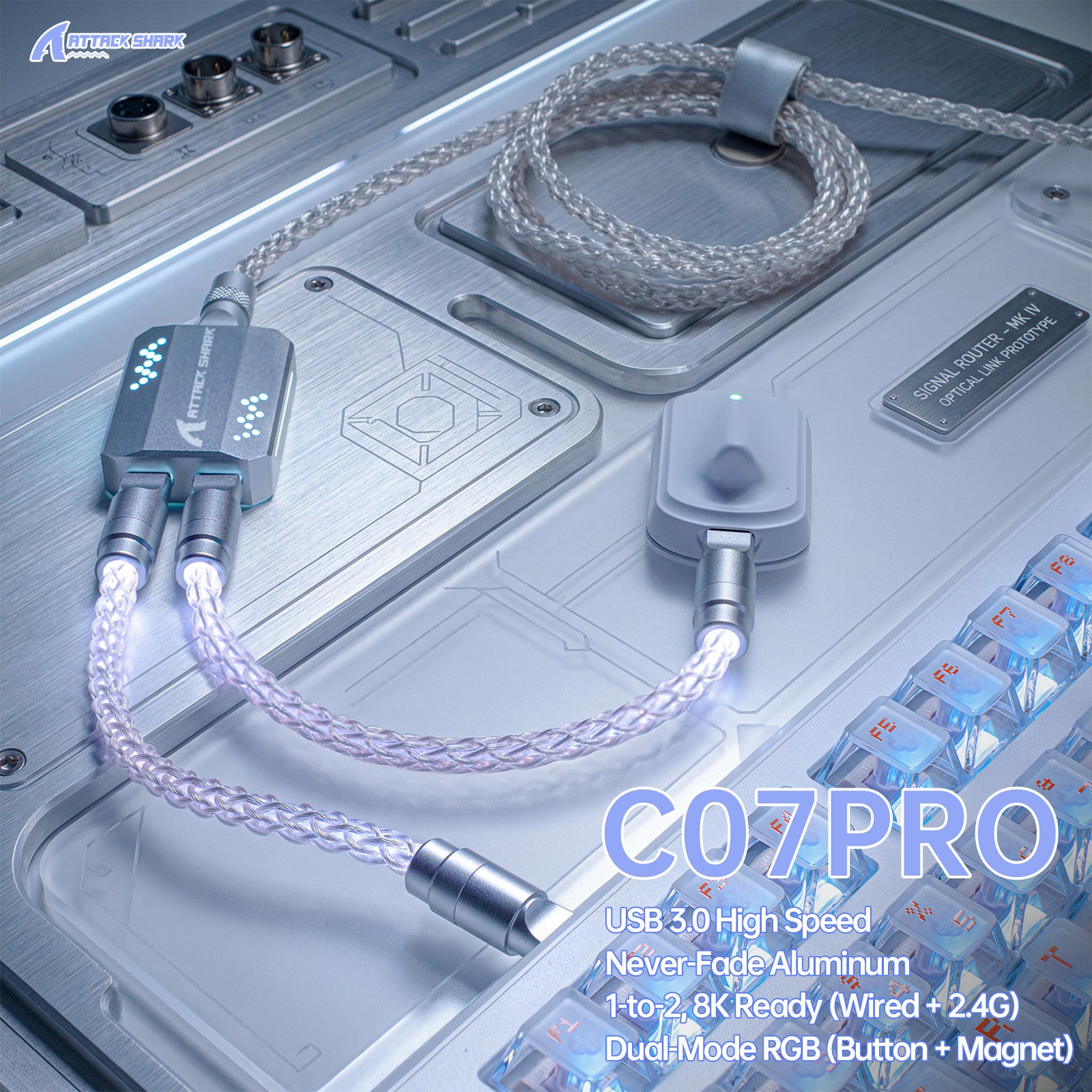 ATTACK SHARK C07 PRO 2-In 1 Type C Cable for 8KHz Gaming Keyboard/Mouse