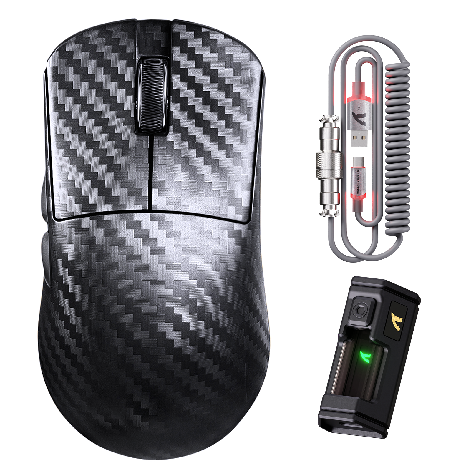 Ratón para juegos inalámbrico ATTACK SHARK R11 ULTRA Carbon Fiber 8K PAW3950MAX con cable LED Ultra C06