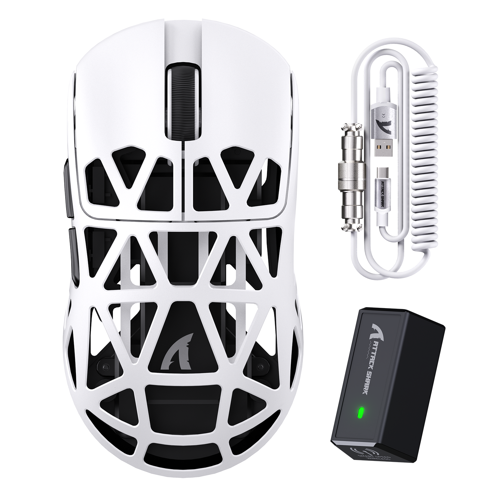 ATTACK SHARK R2 Ratón para Juegos de Aleación de Magnesio PAW3950 8K con Cable Enrollado para Ratón (No Incluye la Base de Carga)