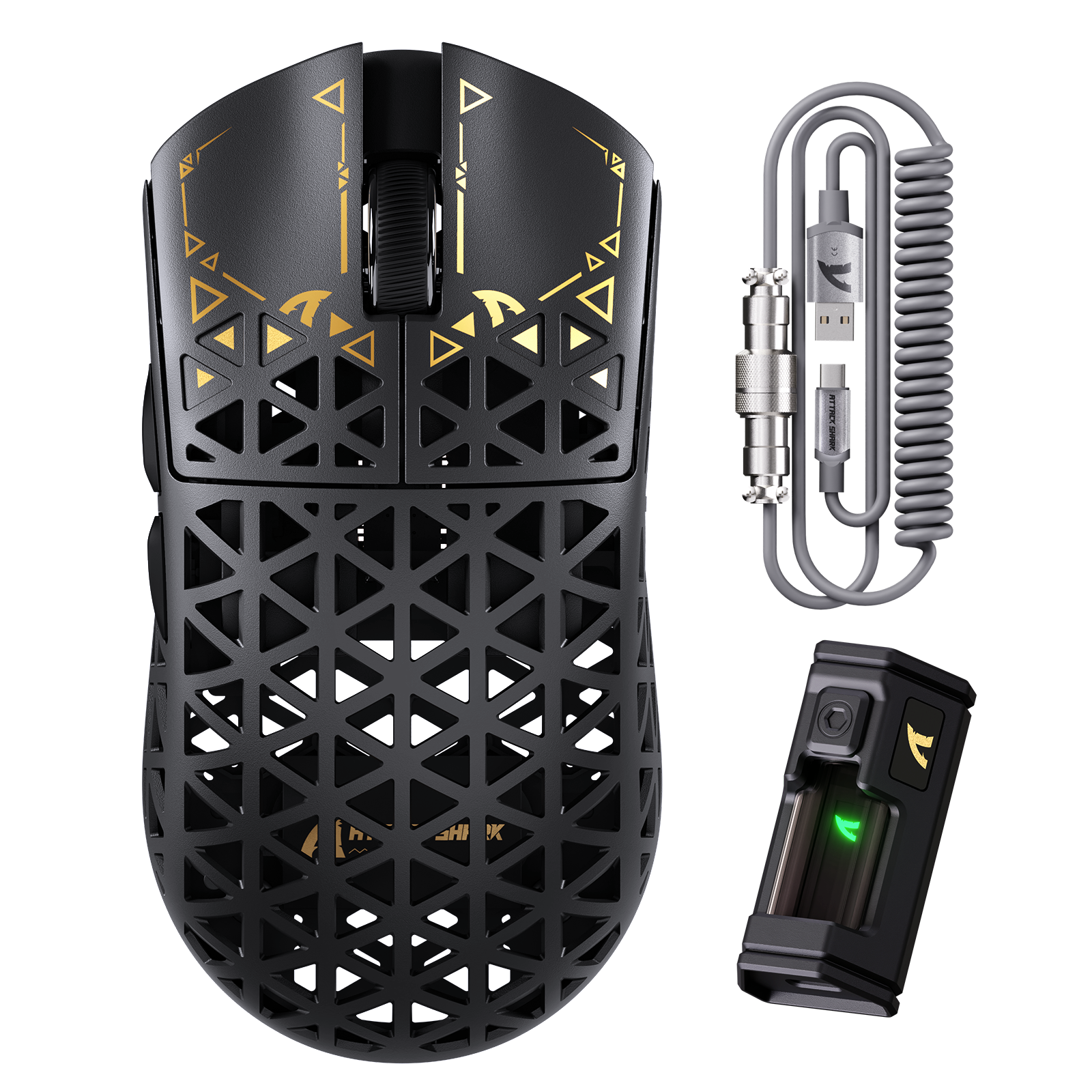 Ratón para juegos inalámbrico ATTACK SHARK R5 ULTRA de fibra de carbono 8K PAW3950MAX con cable en espiral 8K