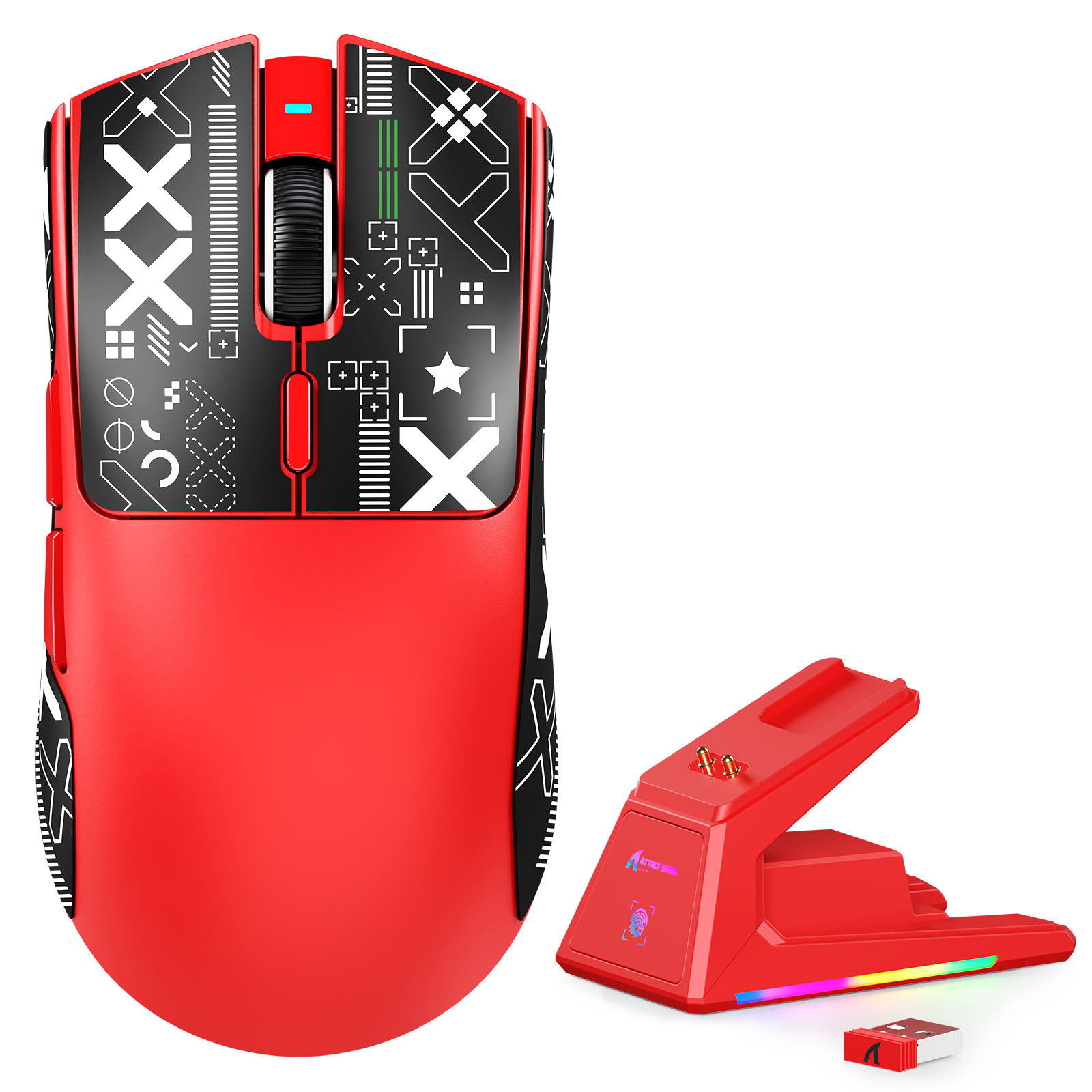 ATTACK SHARK X1 gaming mouse with RGB charging dock and touchpad, white shell