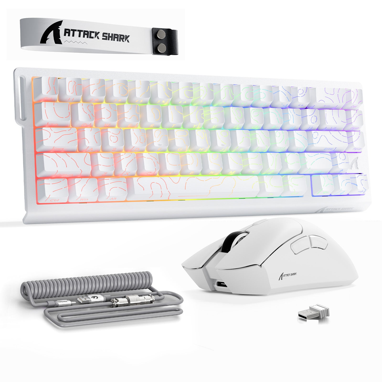 Paquete ATTACK SHARK X68HE Rapid Trigger Keyboard + ratón inalámbrico para juegos R1 + cable en espiral C01