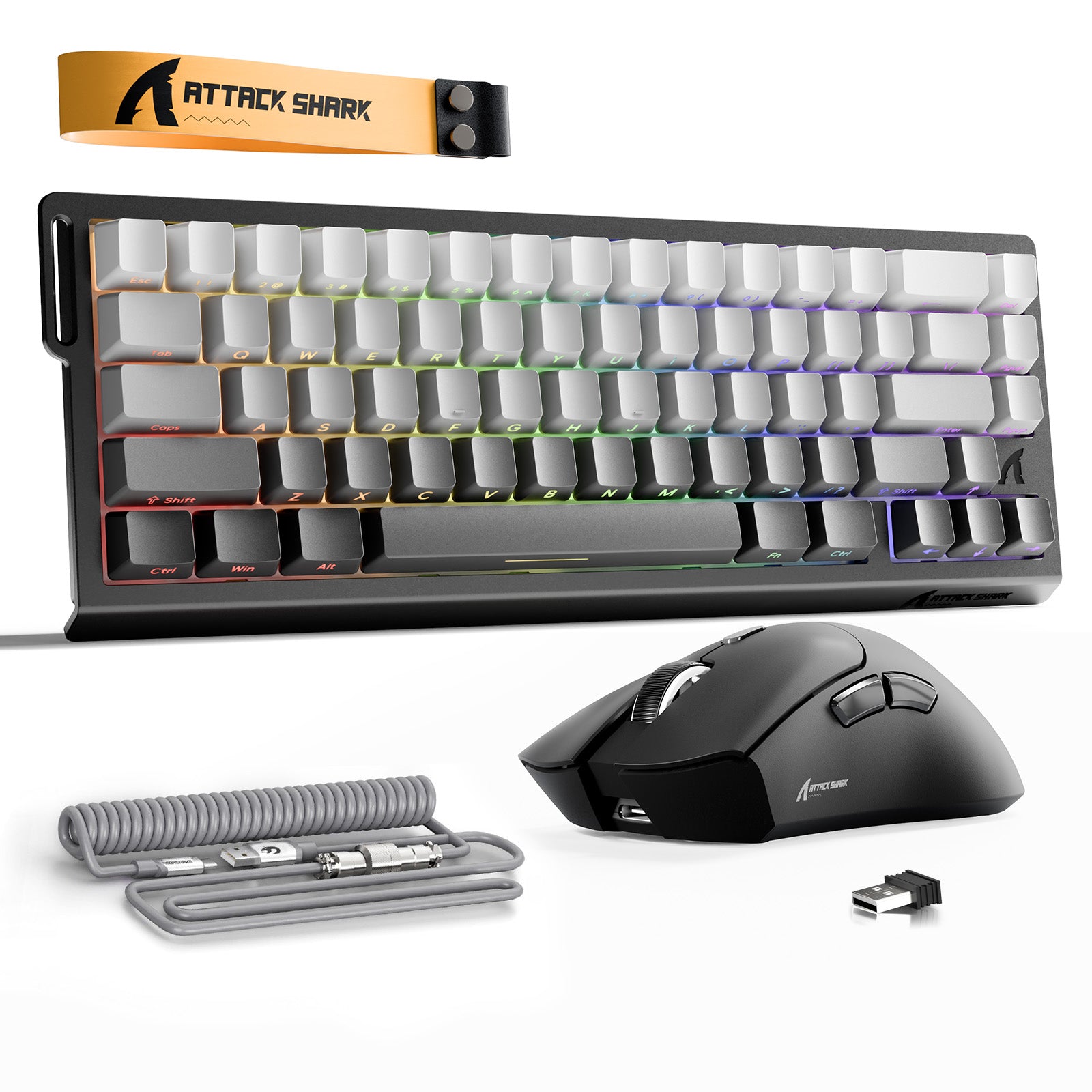 Paquete ATTACK SHARK X68HE Rapid Trigger Keyboard + ratón inalámbrico para juegos R1 + cable en espiral C01