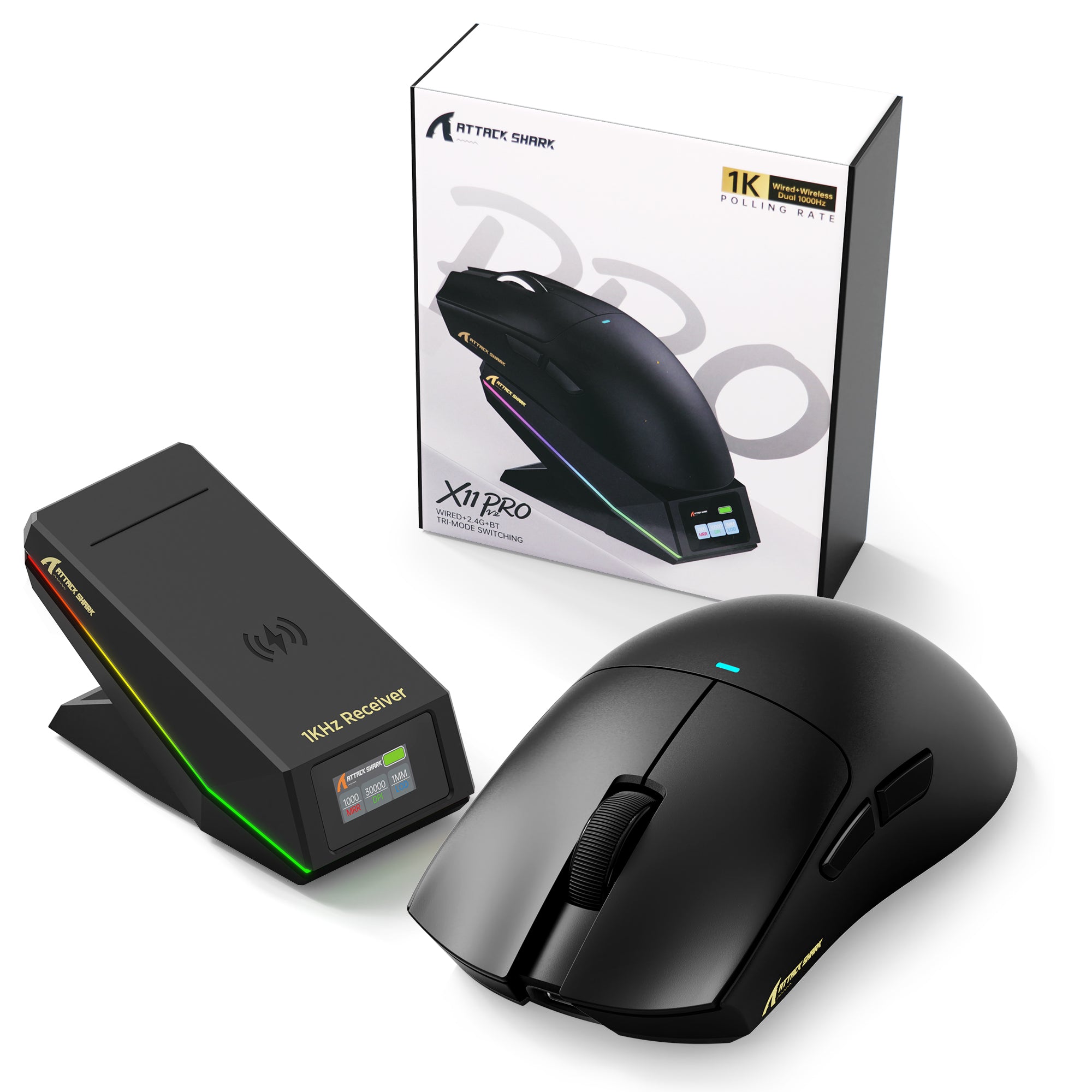Ratón inalámbrico para juegos ATTACK SHARK X11 PRO V2 con base de carga y pantalla TFT
