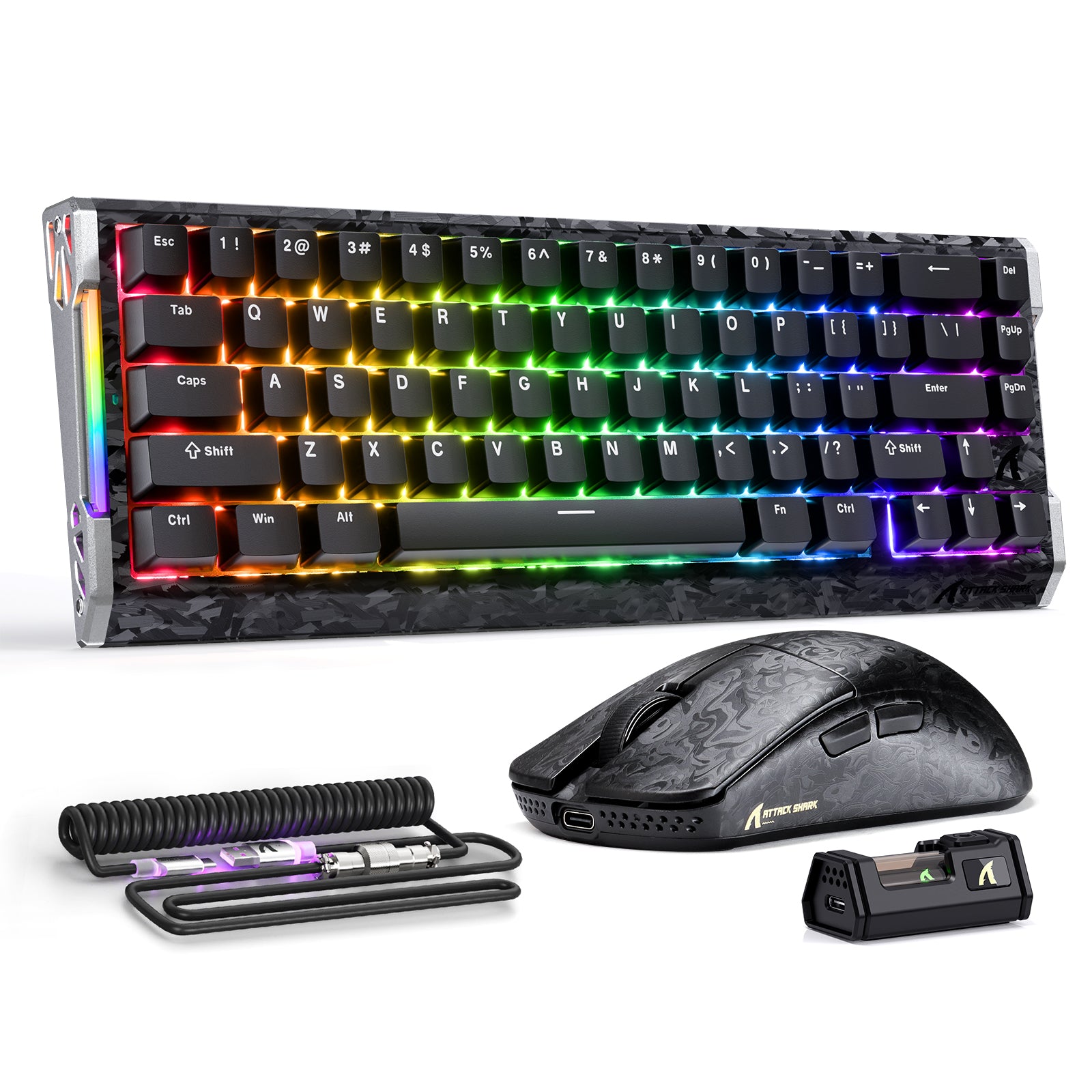 Paquete de juego ATTACK SHARK R68 HE y R11 ULTRA de fibra de carbono con cable en espiral C01 ULTRA
