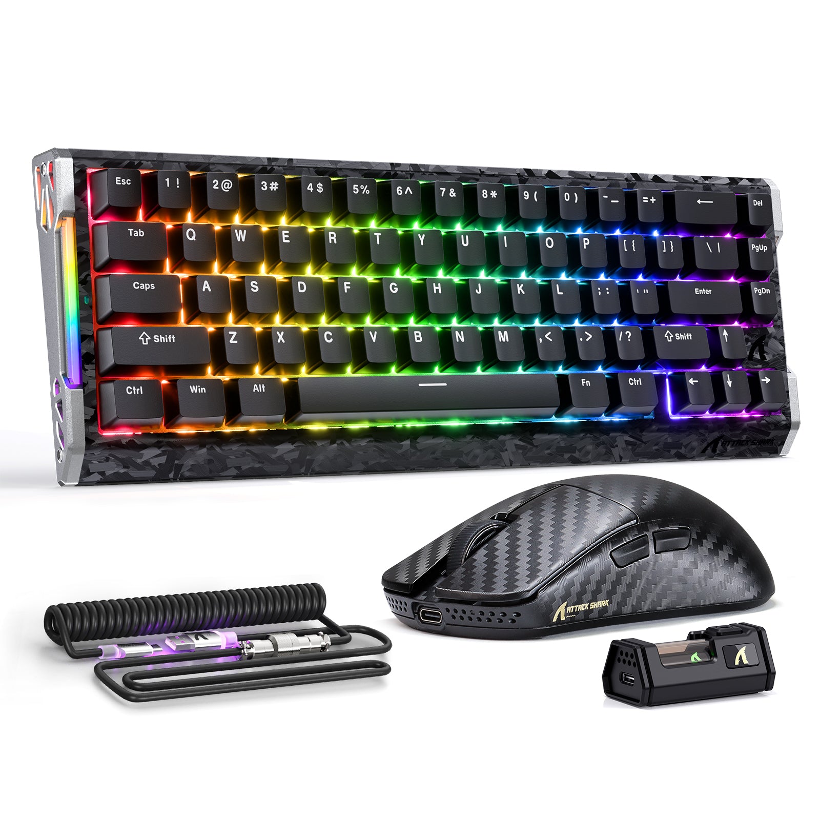 Paquete de juego ATTACK SHARK R68 HE y R11 ULTRA de fibra de carbono con cable en espiral C01 ULTRA