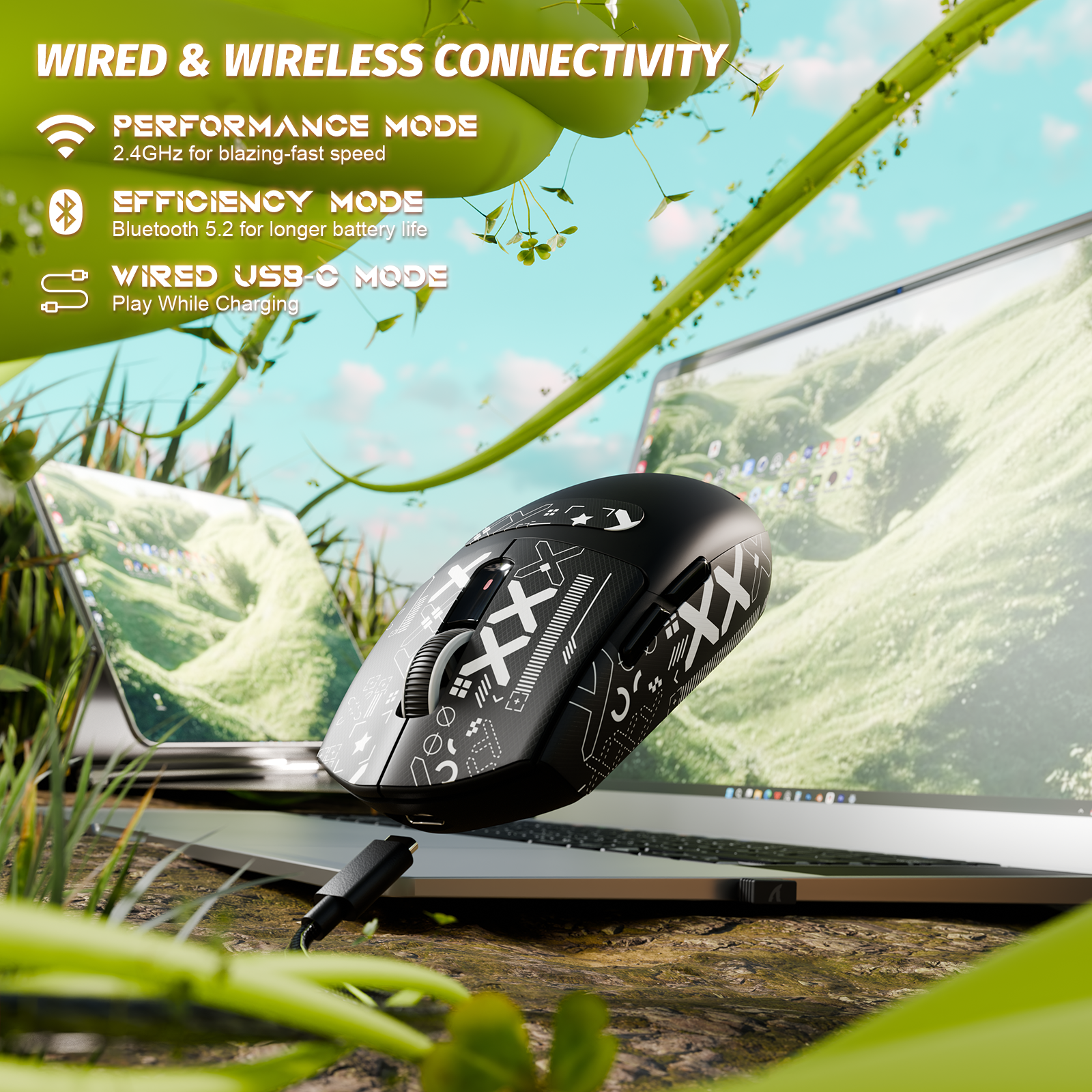 ATTACK SHARK G3 Ratón inalámbrico para juegos trimodo 25000 DPI Ultraligero